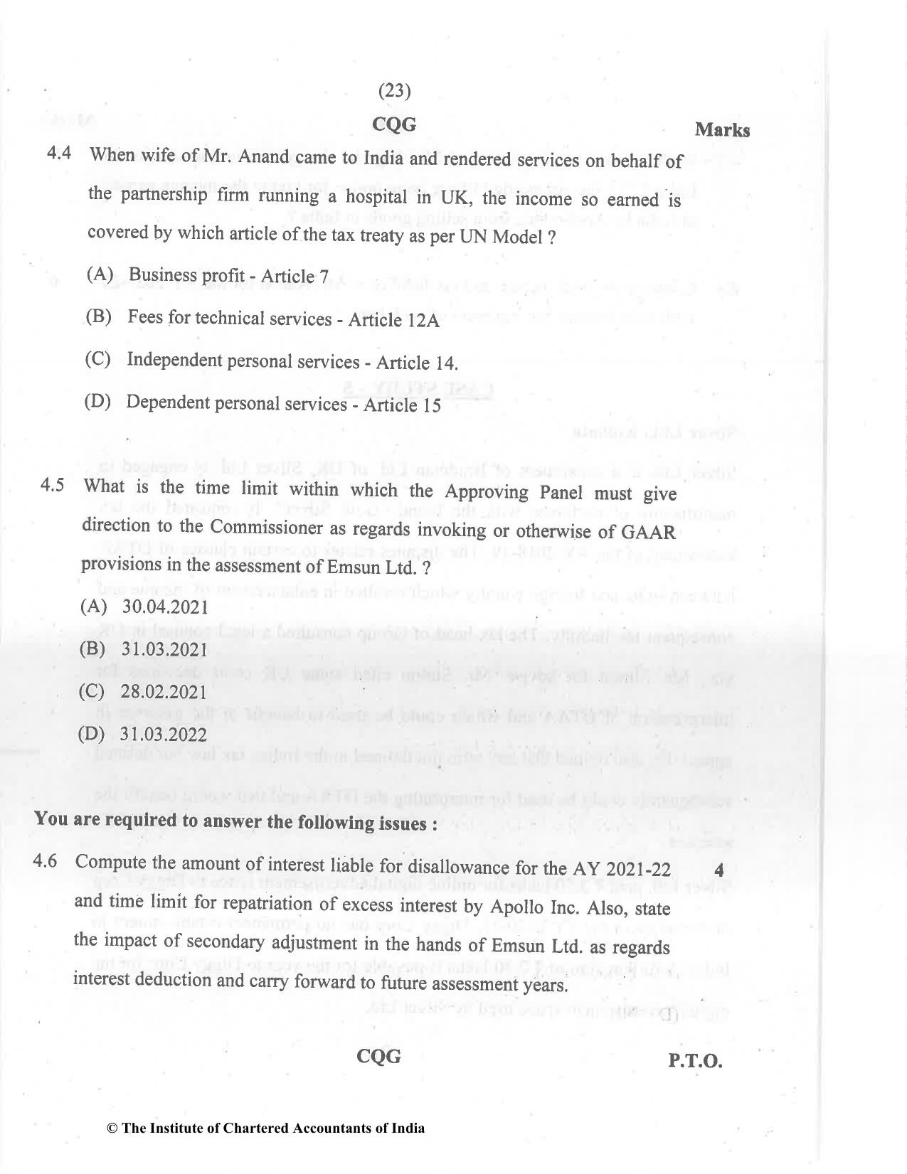 CA Final Dec 2021 Question Paper - Paper 6C – International Taxation - Page 23