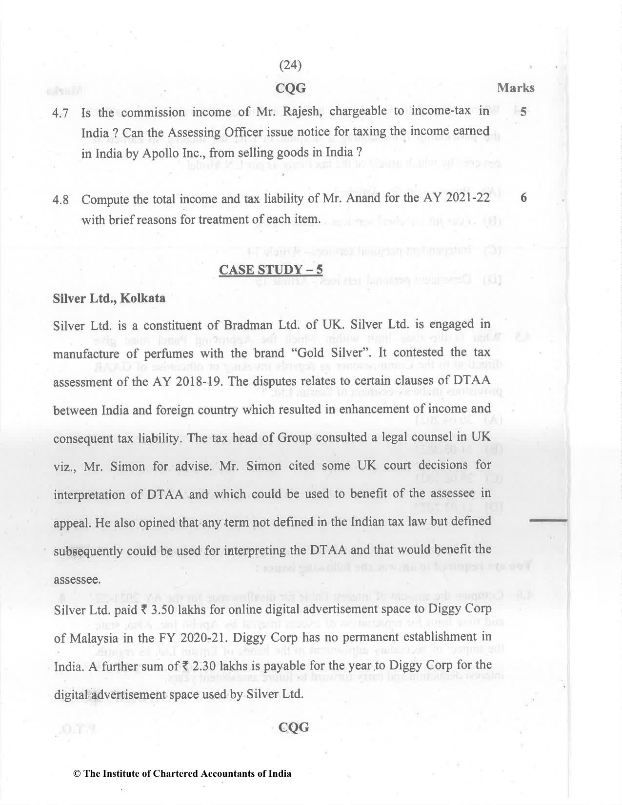CA Final Dec 2021 Question Paper - Paper 6C – International Taxation - Page 24