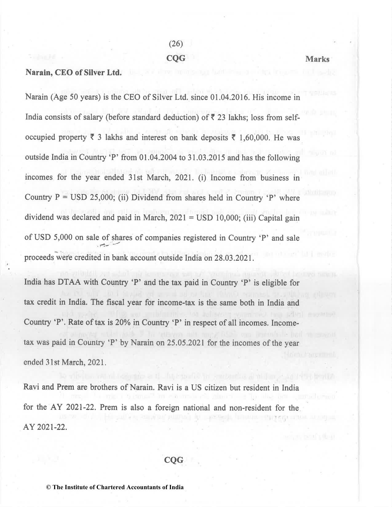 CA Final Dec 2021 Question Paper - Paper 6C – International Taxation - Page 26