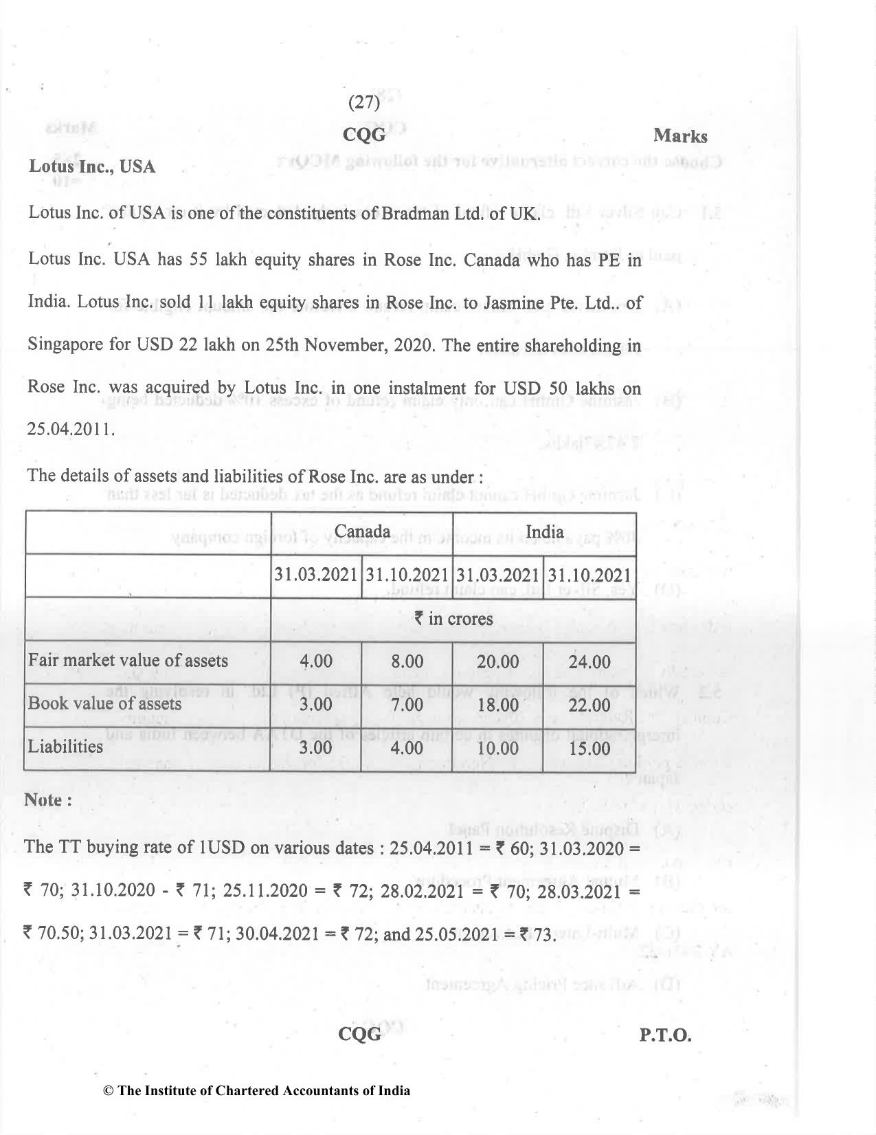 CA Final Dec 2021 Question Paper - Paper 6C – International Taxation - Page 27