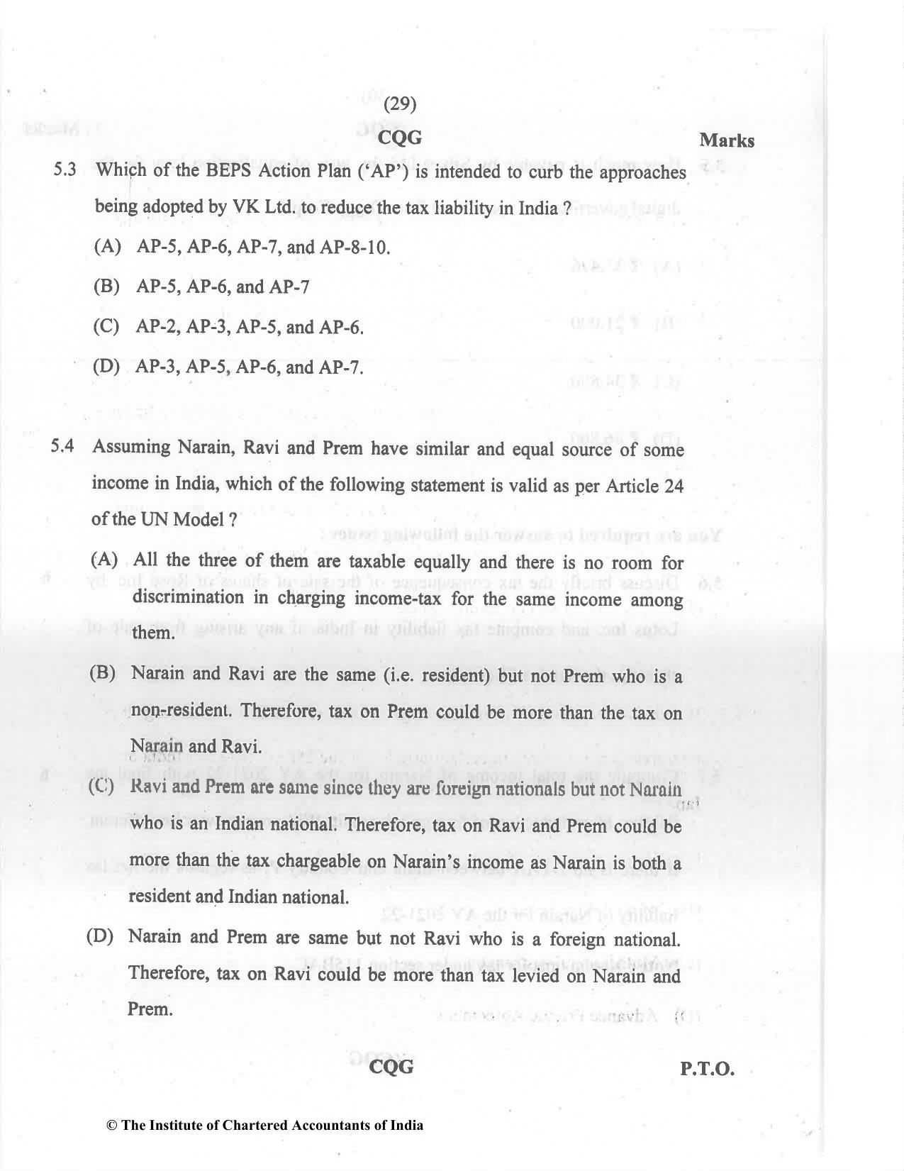 CA Final Dec 2021 Question Paper - Paper 6C – International Taxation - Page 29