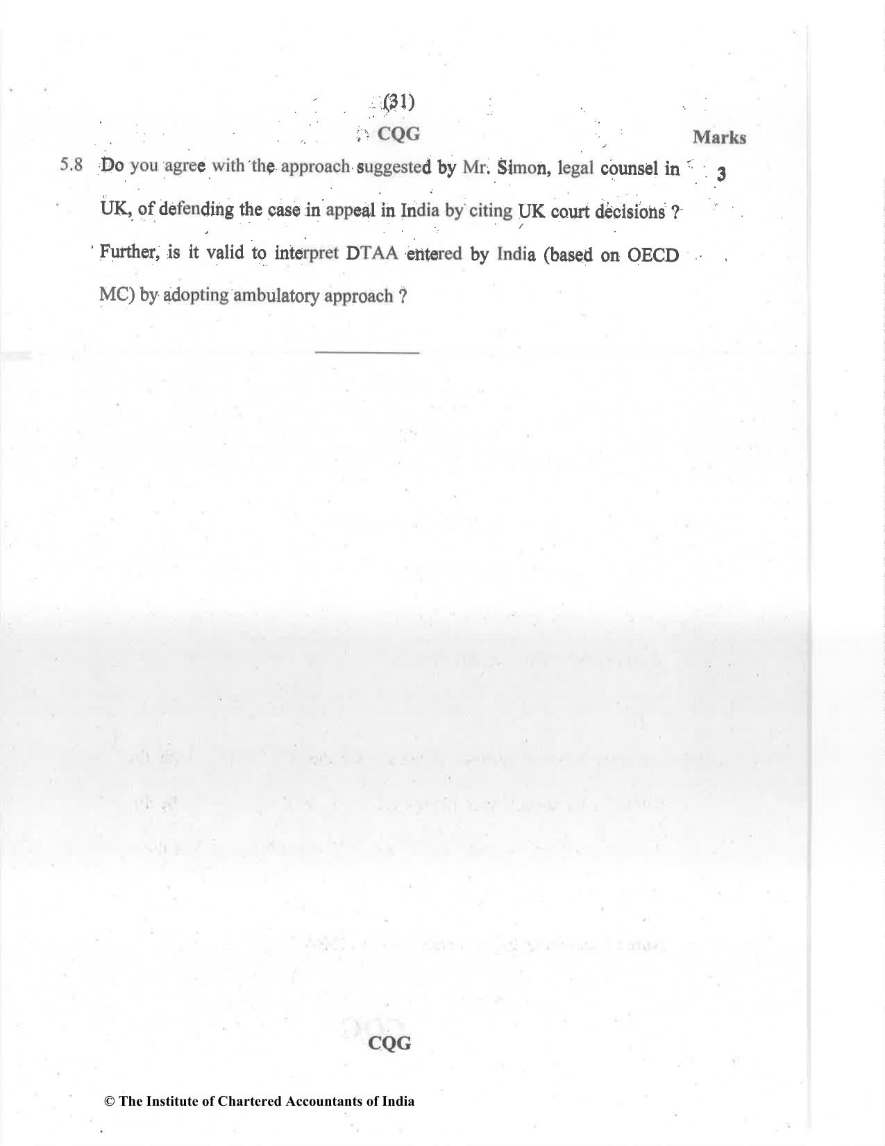 CA Final Dec 2021 Question Paper - Paper 6C – International Taxation - Page 31