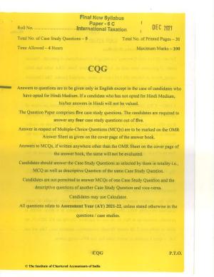 CA Final Dec 2021 Question Paper - Paper 6C – International Taxation