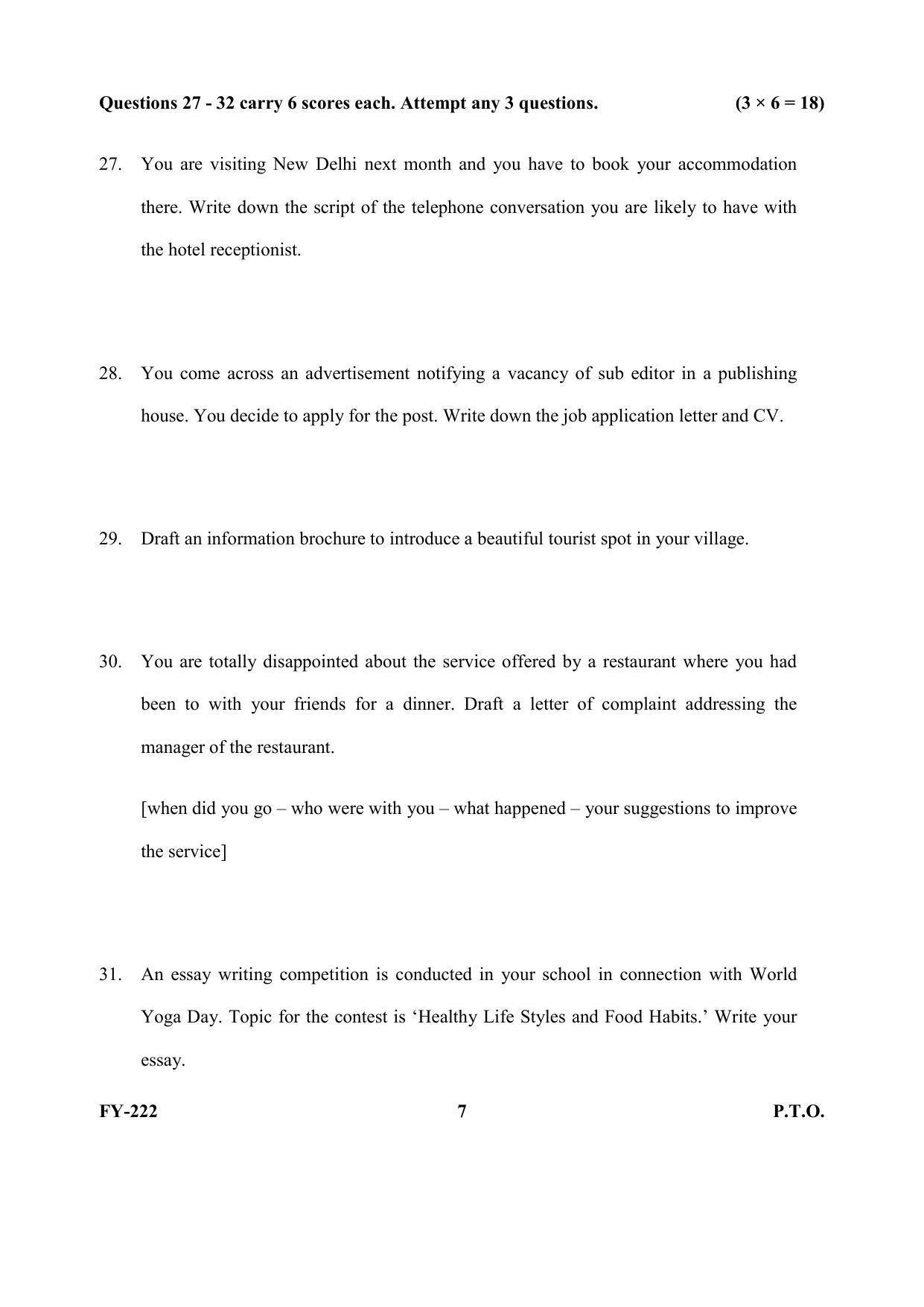 Kerala Plus One (Class 11th) Communicative English Question Paper 2021 - Page 7