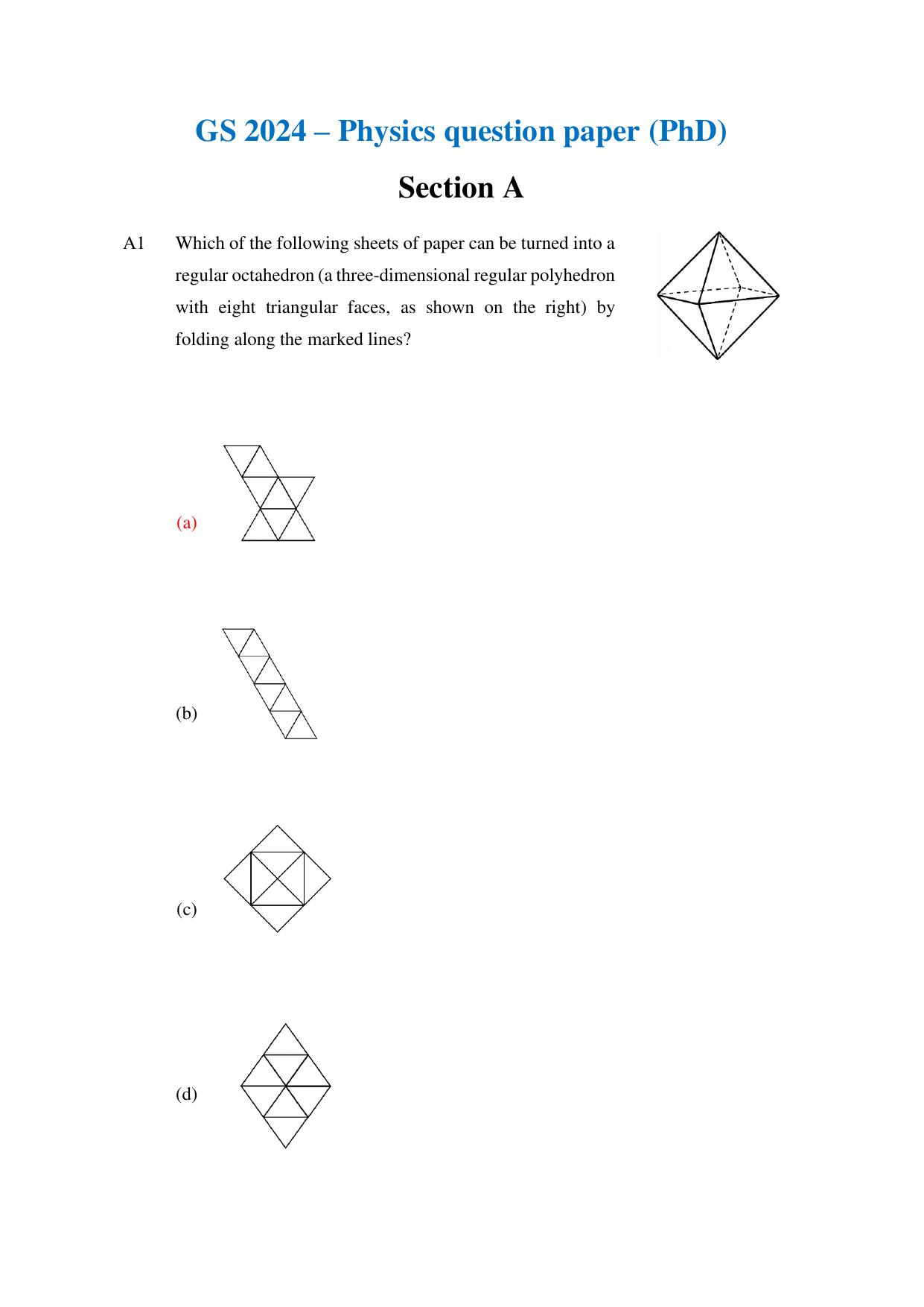 TIFR GS 2024 PhD Question Paper - Page 1