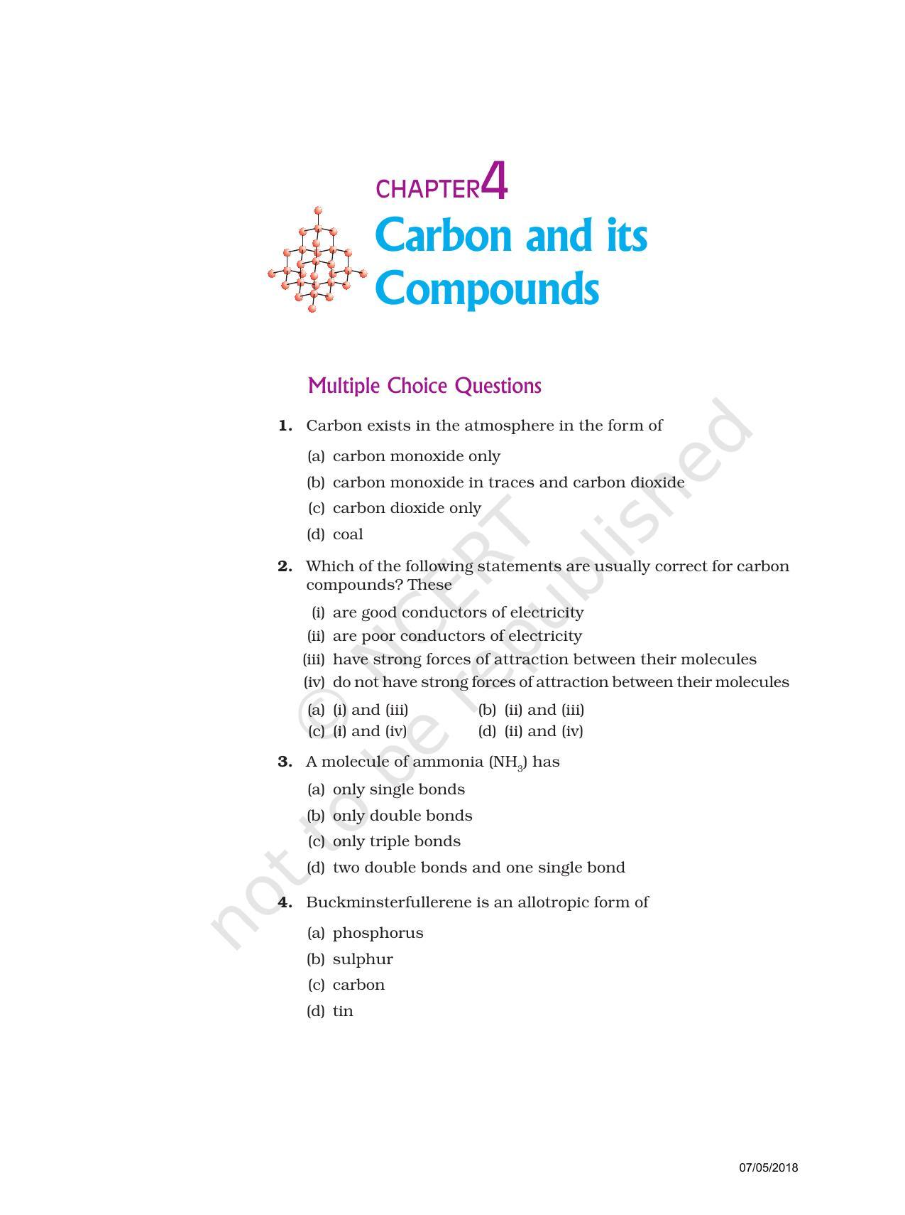 NCERT Exemplar Book for Class 10 Science: Chapter 4 Carbon and Its Compounds - Page 1