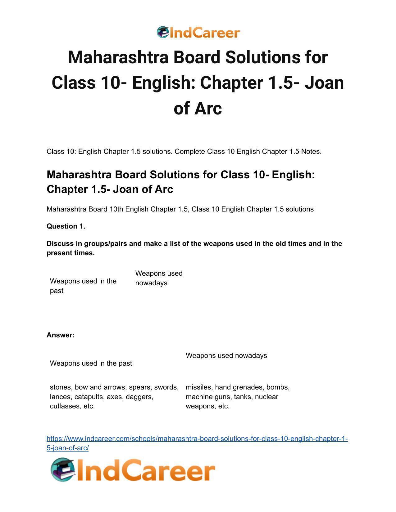Maharashtra Board Solutions for Class 10- English: Chapter 1.5- Joan of Arc - Page 2