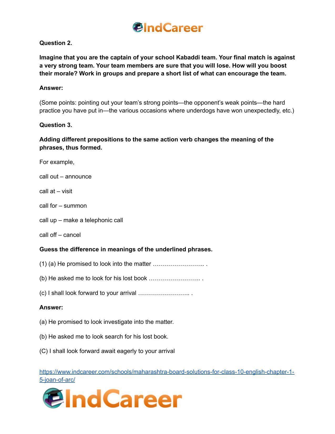 Maharashtra Board Solutions for Class 10- English: Chapter 1.5- Joan of Arc - Page 3