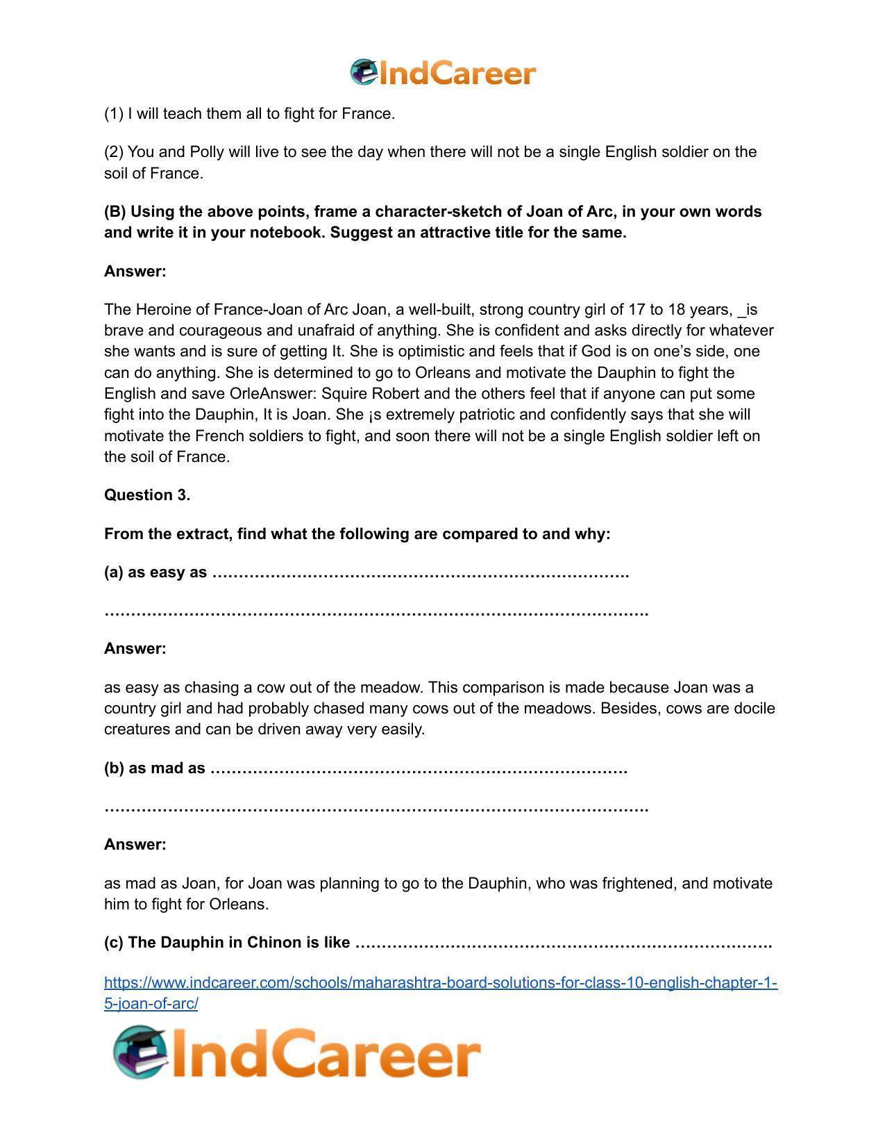 Maharashtra Board Solutions for Class 10- English: Chapter 1.5- Joan of Arc - Page 7