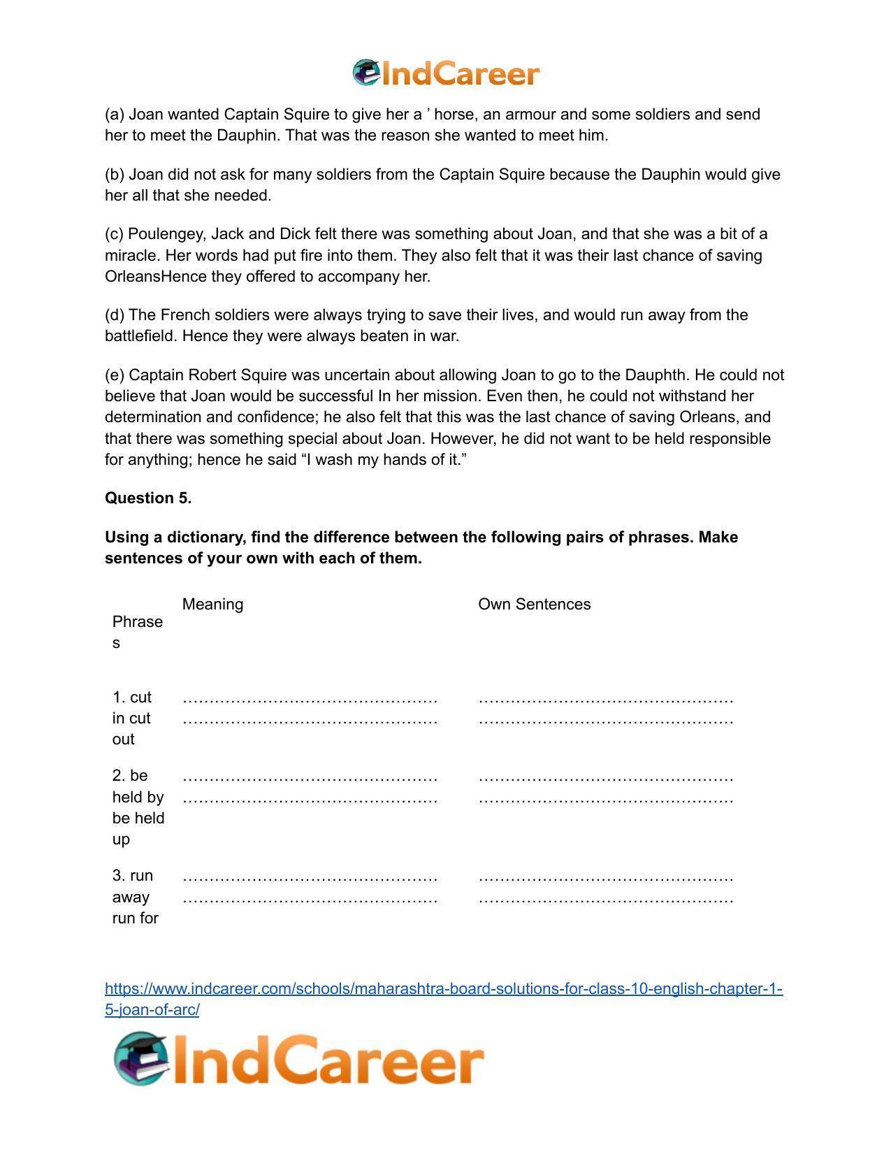 Maharashtra Board Solutions for Class 10- English: Chapter 1.5- Joan of Arc - Page 9