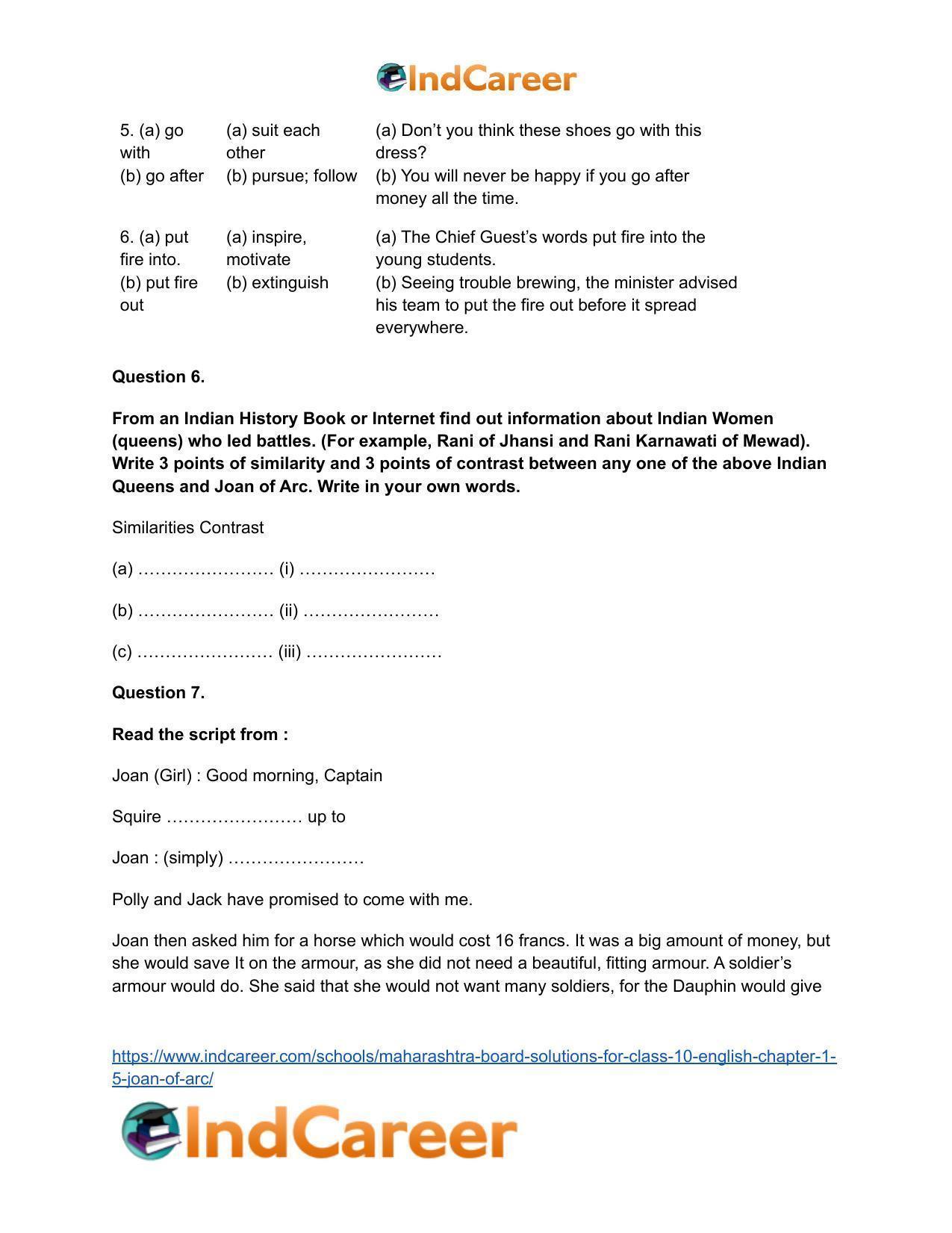 Maharashtra Board Solutions for Class 10- English: Chapter 1.5- Joan of Arc - Page 11