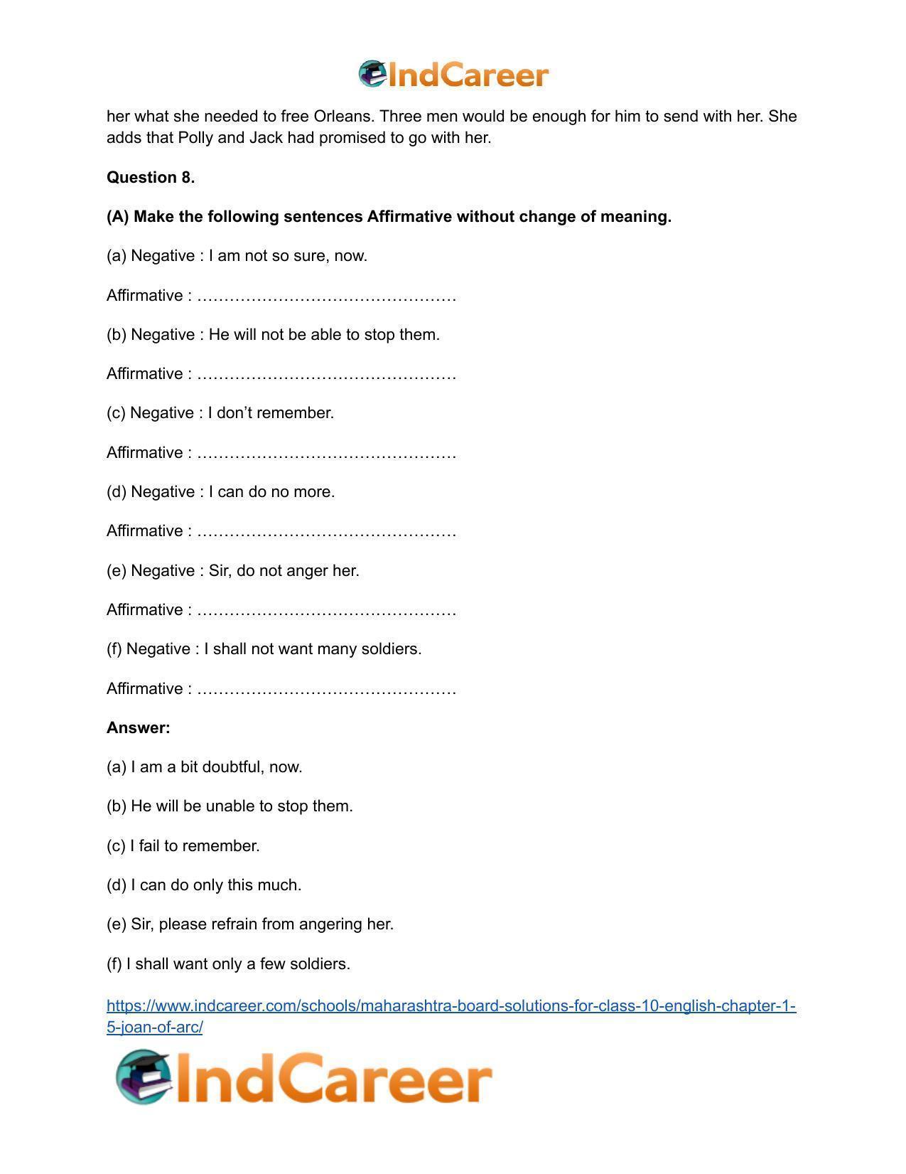 Maharashtra Board Solutions for Class 10- English: Chapter 1.5- Joan of Arc - Page 12