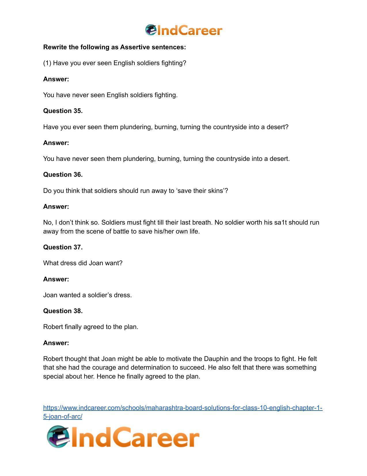Maharashtra Board Solutions for Class 10- English: Chapter 1.5- Joan of Arc - Page 21