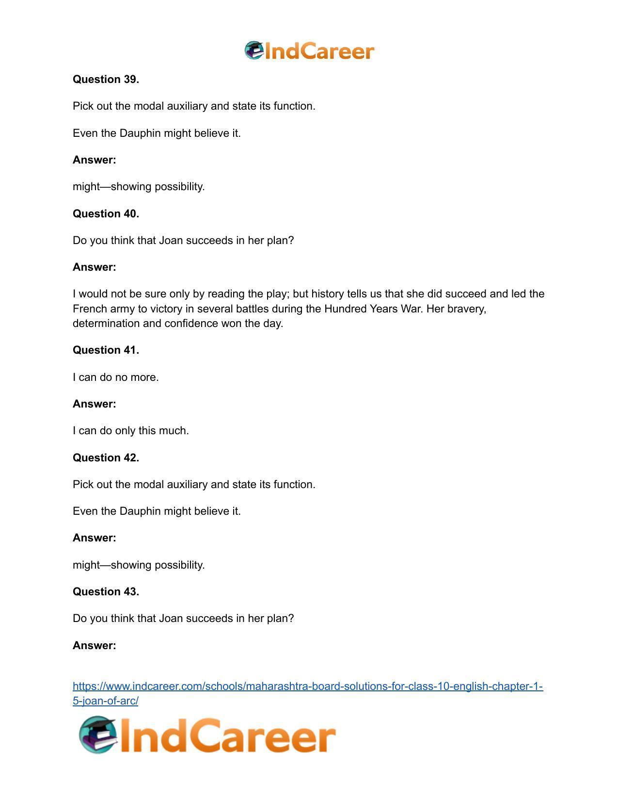 Maharashtra Board Solutions for Class 10- English: Chapter 1.5- Joan of Arc - Page 22