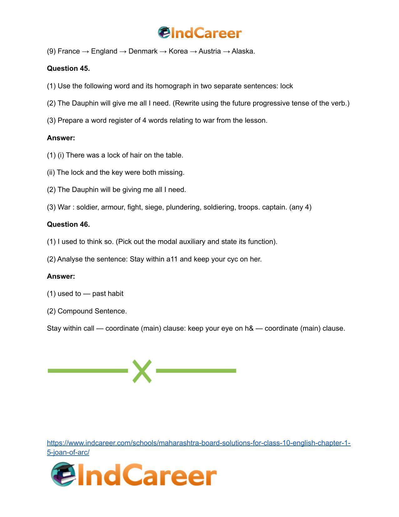 Maharashtra Board Solutions for Class 10- English: Chapter 1.5- Joan of Arc - Page 24