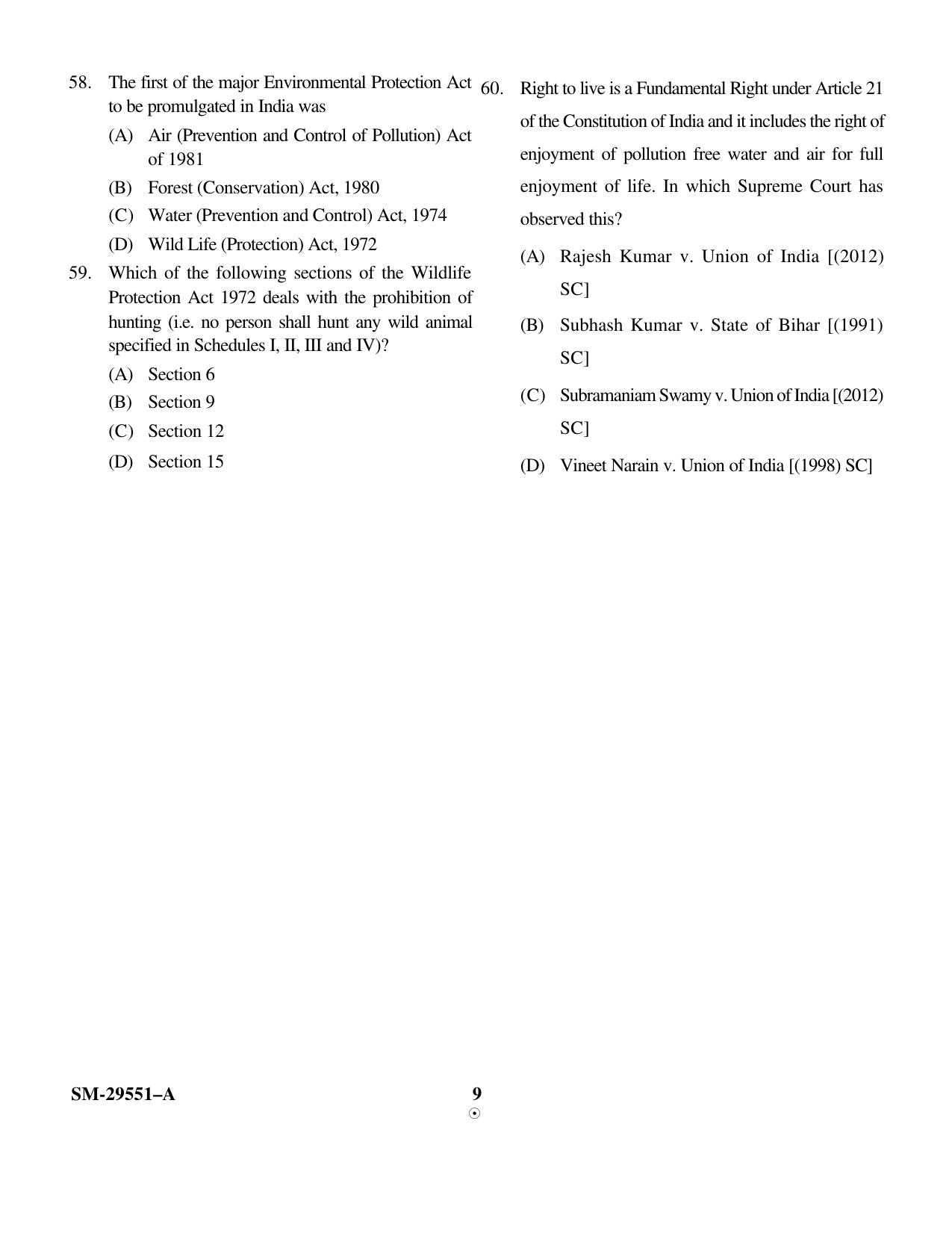 KUET 2023 M.Sc. Environmental Science Question Paper - Page 9