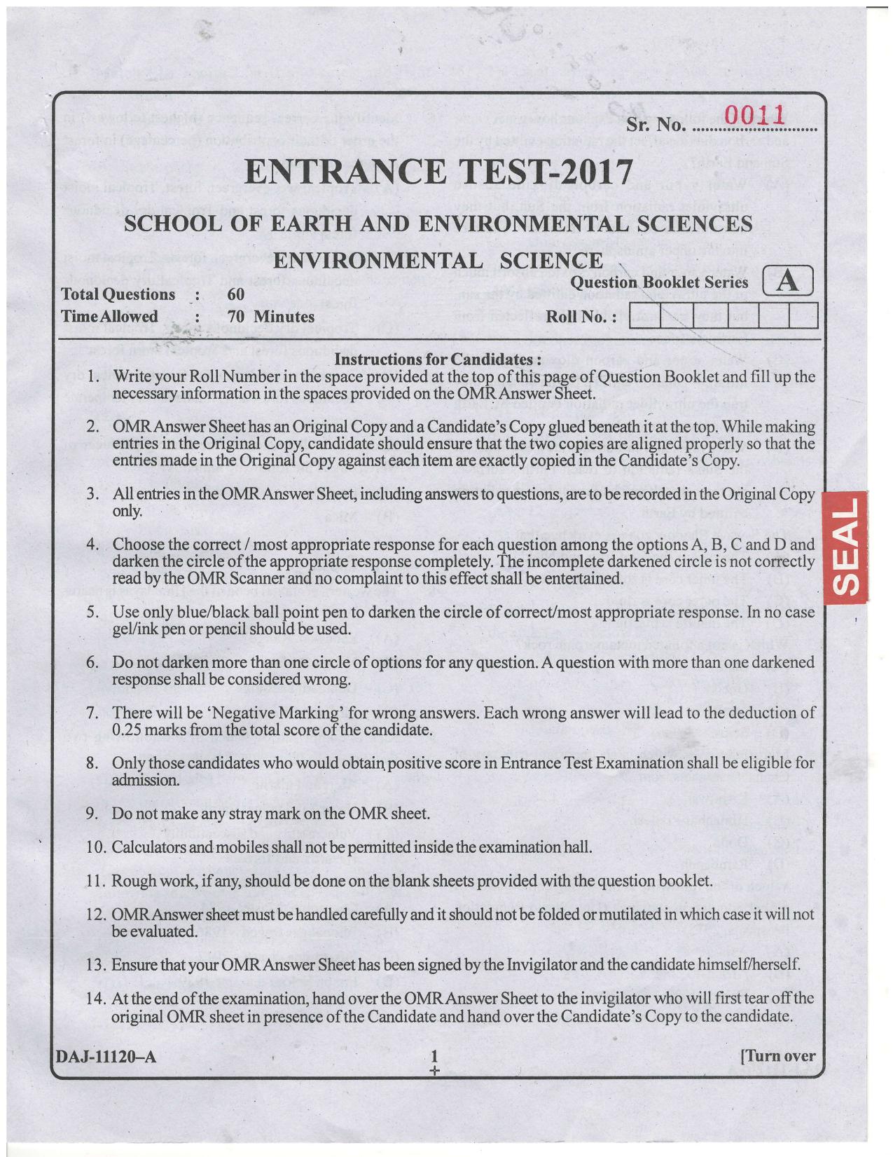 KUET 2023 M.Sc. Environmental Science Question Paper - Page 52