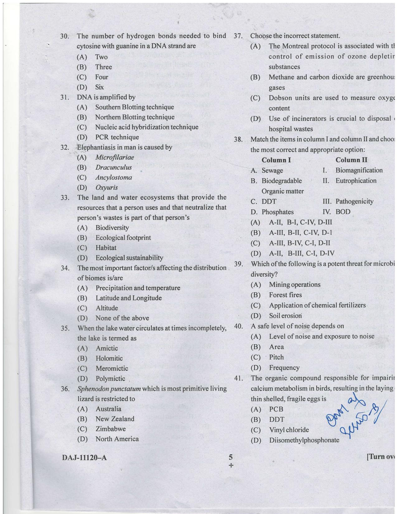 KUET 2023 M.Sc. Environmental Science Question Paper - Page 56