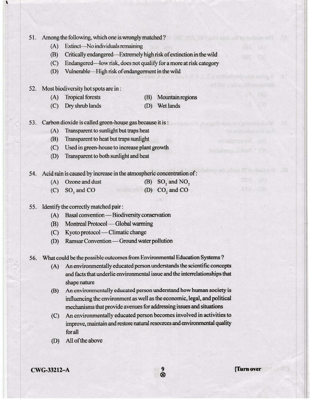 KUET 2023 M.Sc. Environmental Science Question Paper - Page 66