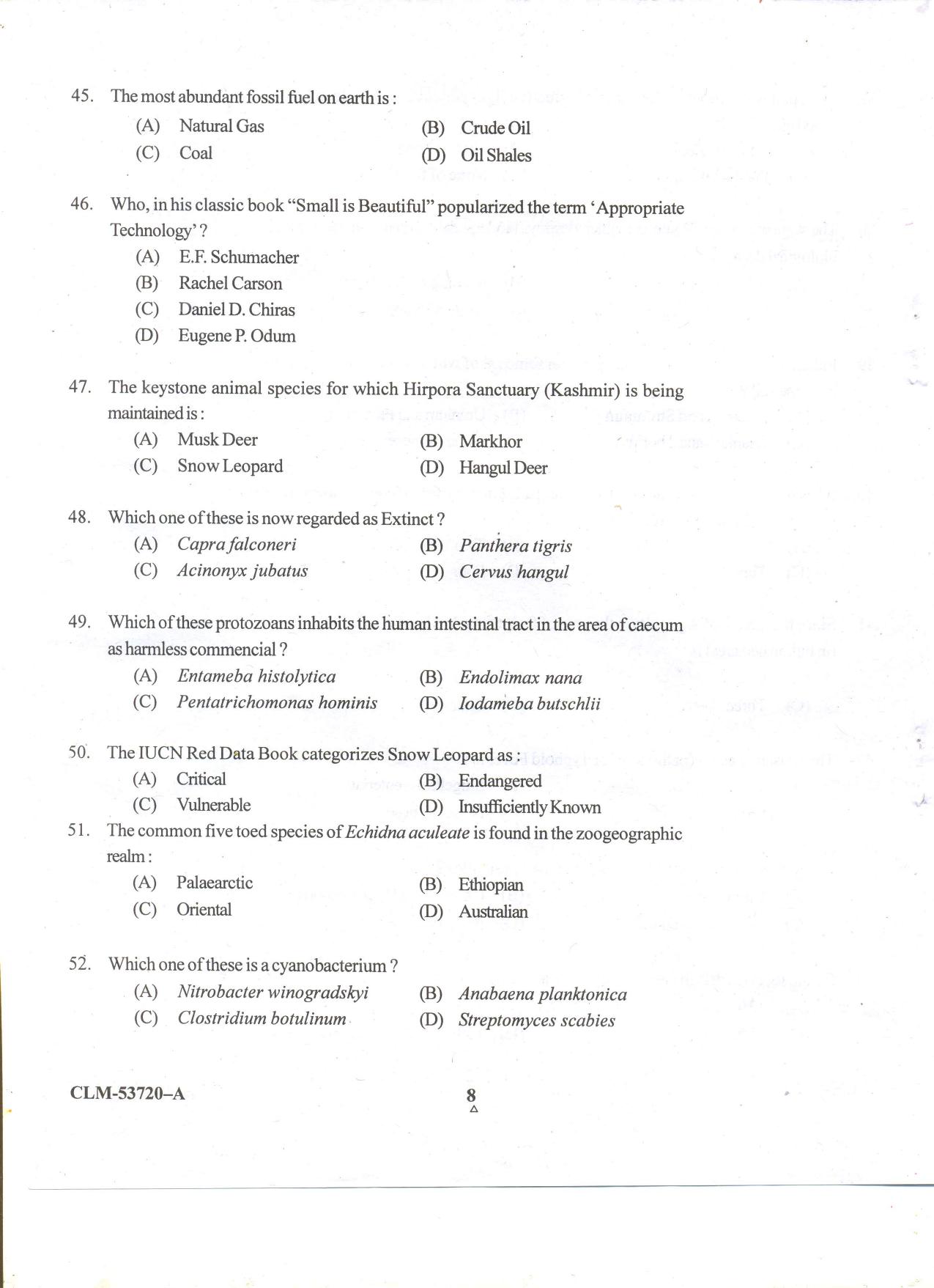 KUET 2023 M.Sc. Environmental Science Question Paper - Page 74