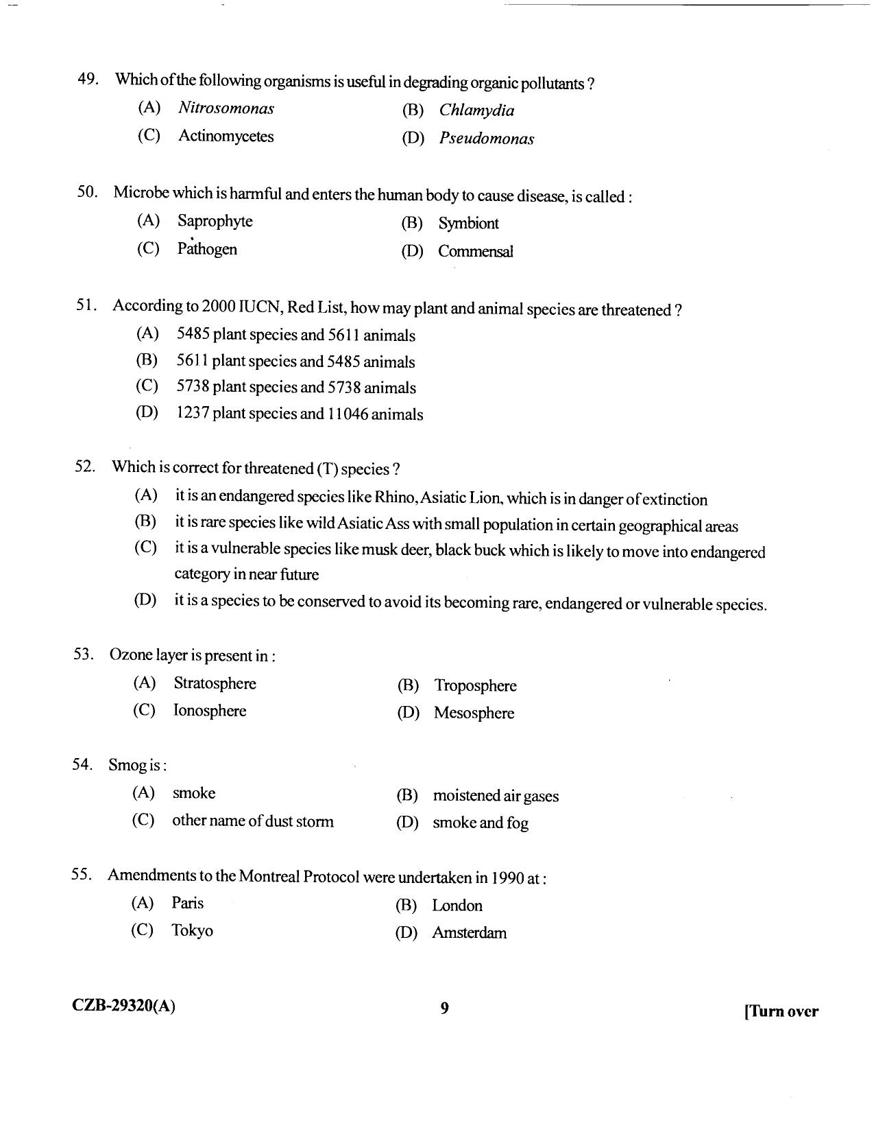 KUET 2023 M.Sc. Environmental Science Question Paper - Page 83