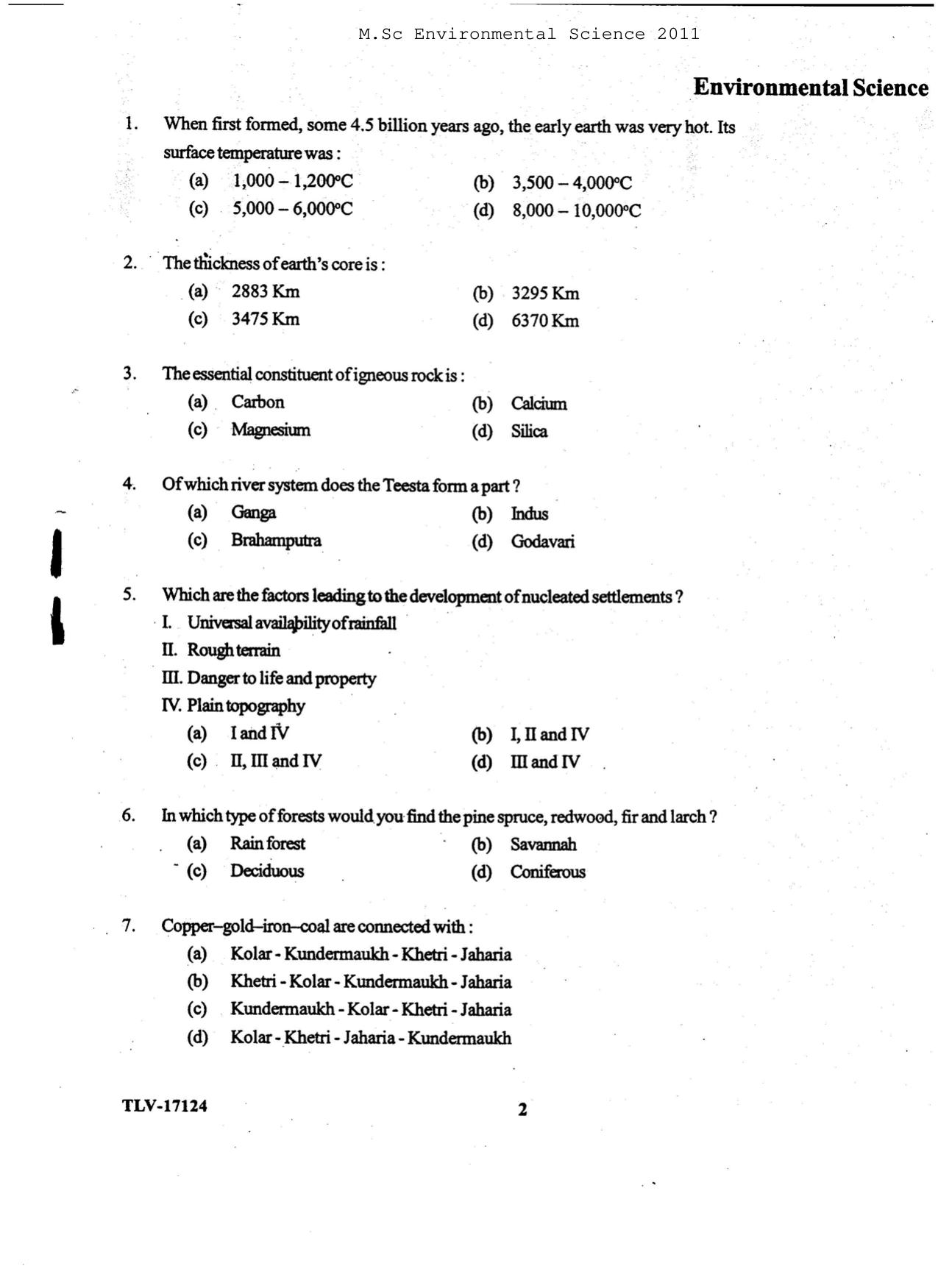 KUET 2023 M.Sc. Environmental Science Question Paper - Page 85