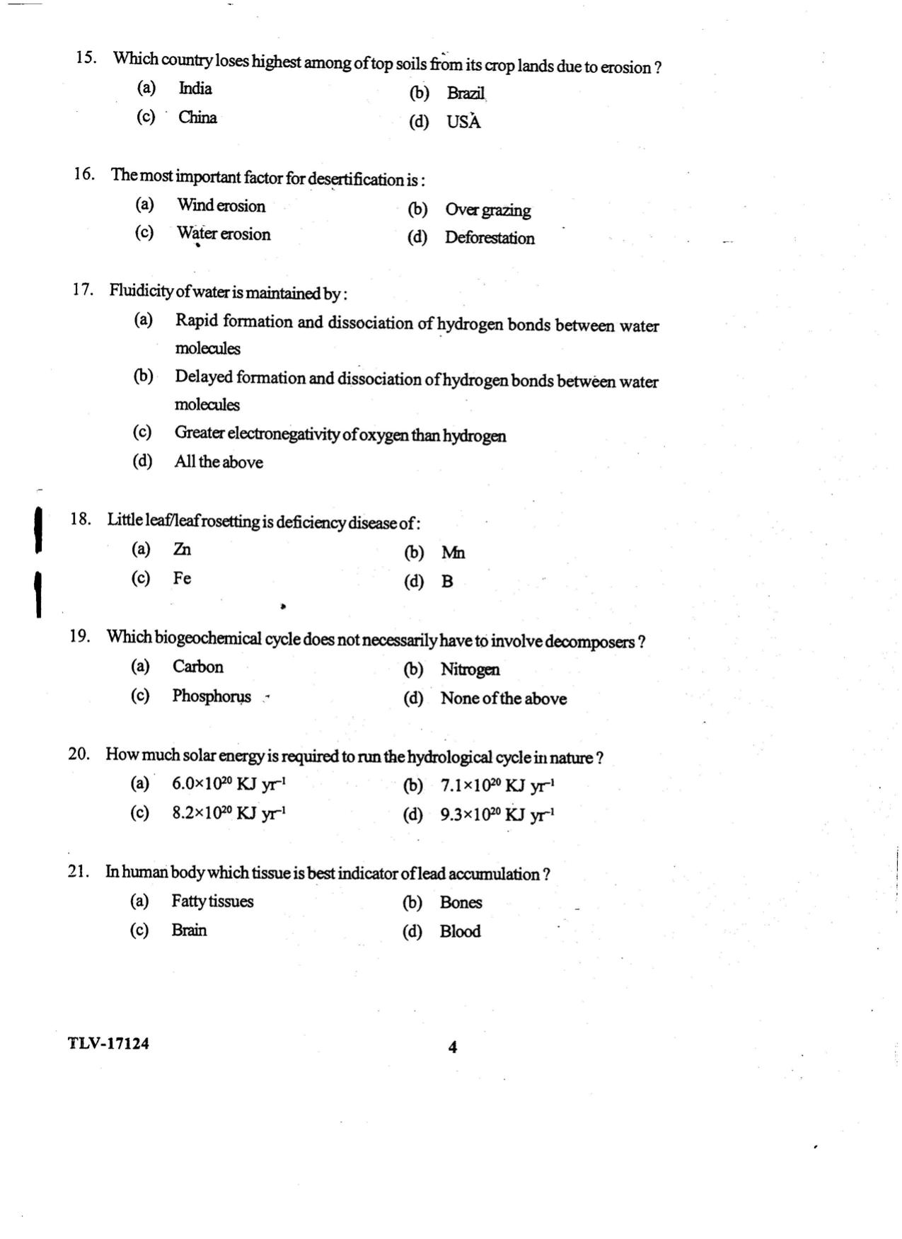 KUET 2023 M.Sc. Environmental Science Question Paper - Page 87