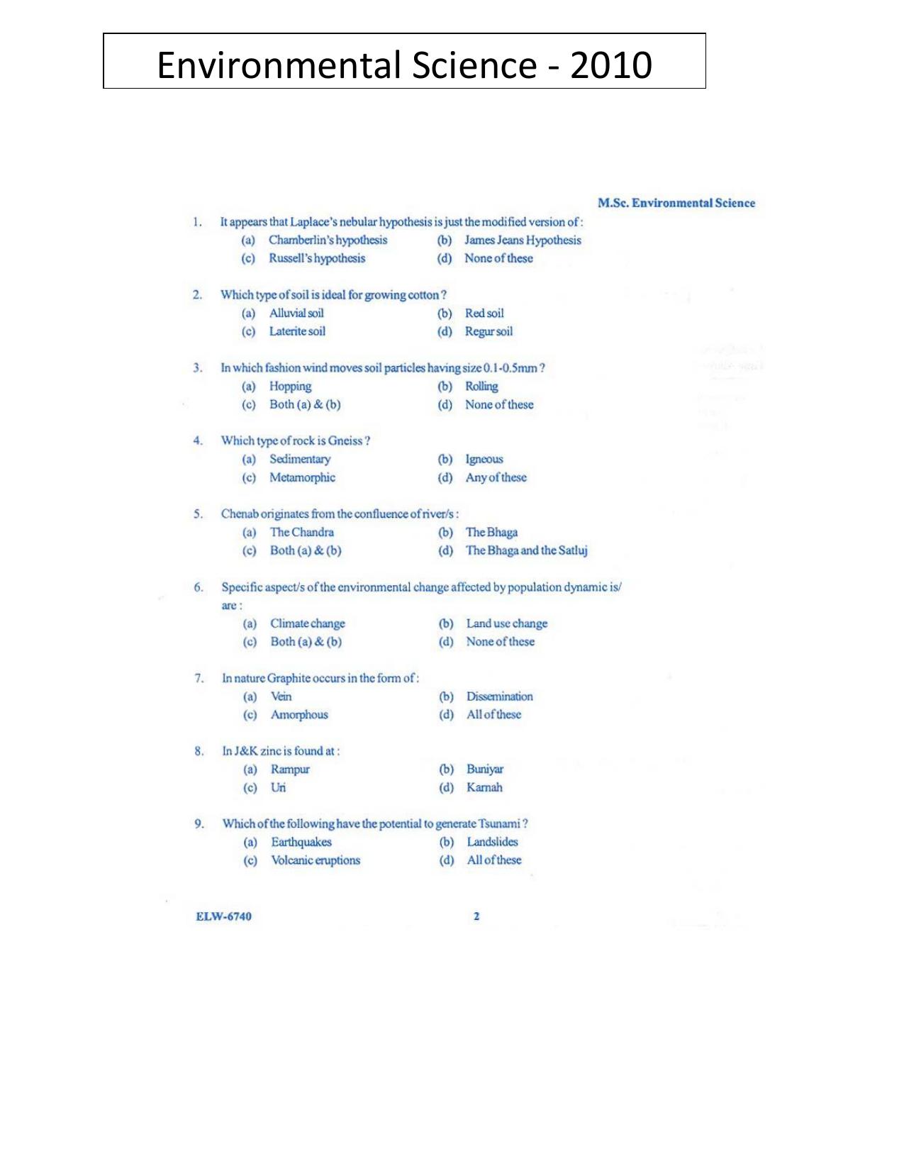 KUET 2023 M.Sc. Environmental Science Question Paper - Page 94