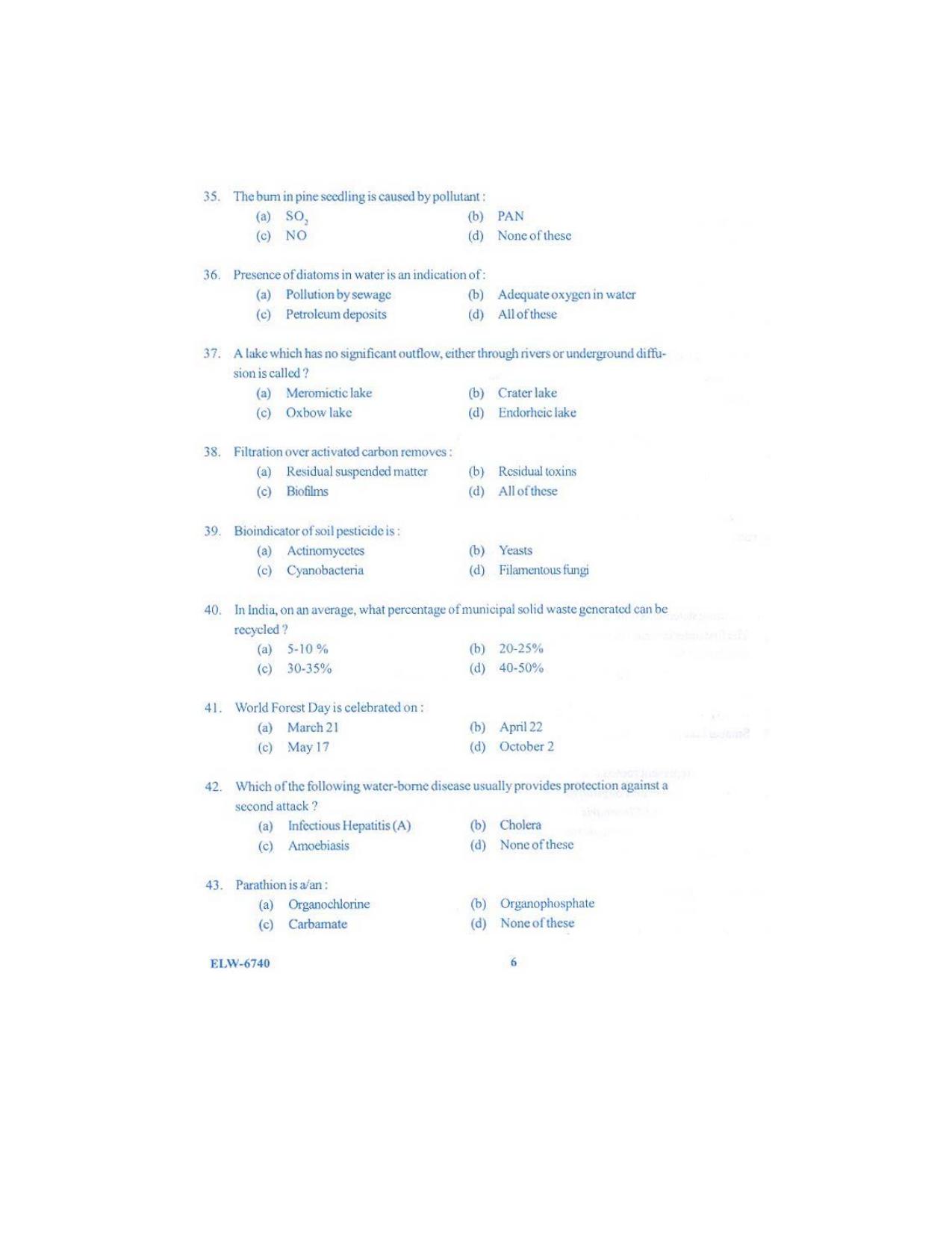 KUET 2023 M.Sc. Environmental Science Question Paper - Page 98