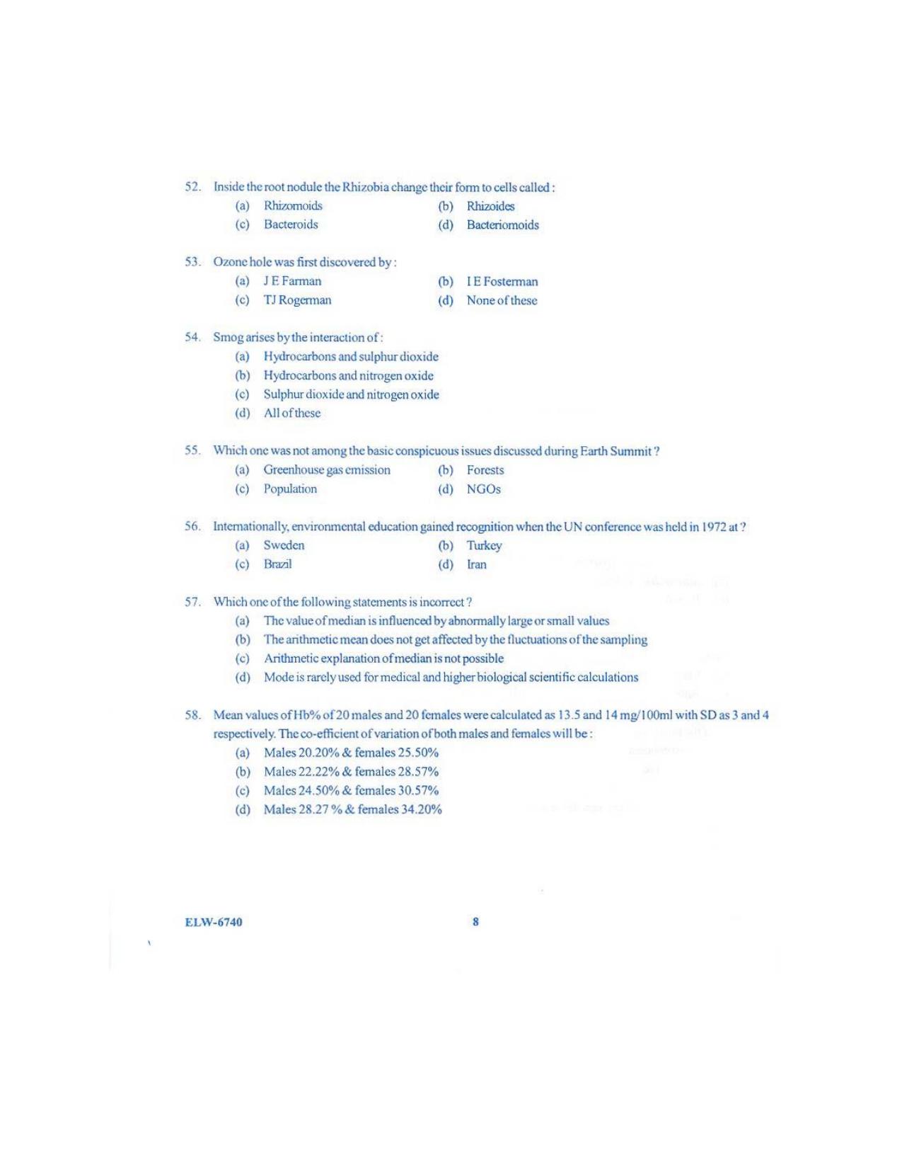 KUET 2023 M.Sc. Environmental Science Question Paper - Page 100
