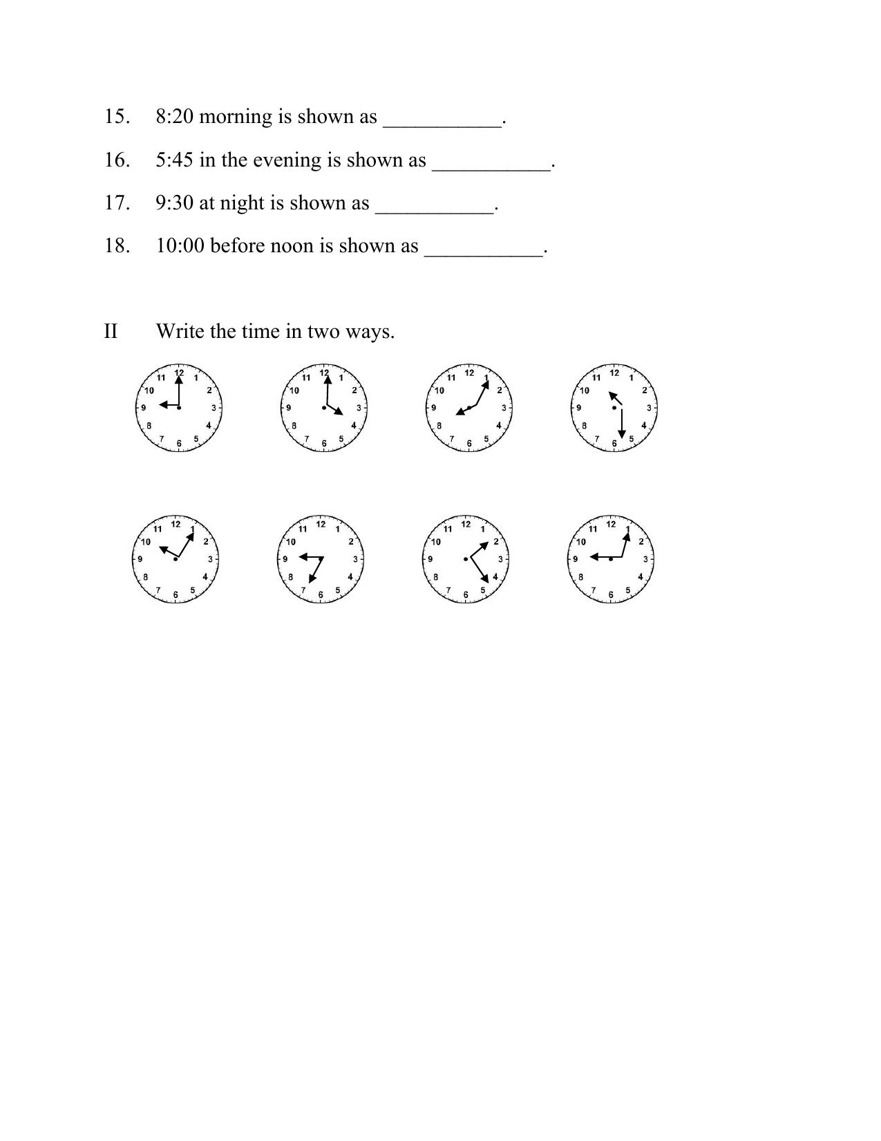 Worksheet for Class 3 Mathematics Measurement of Time Assignment - Page 2