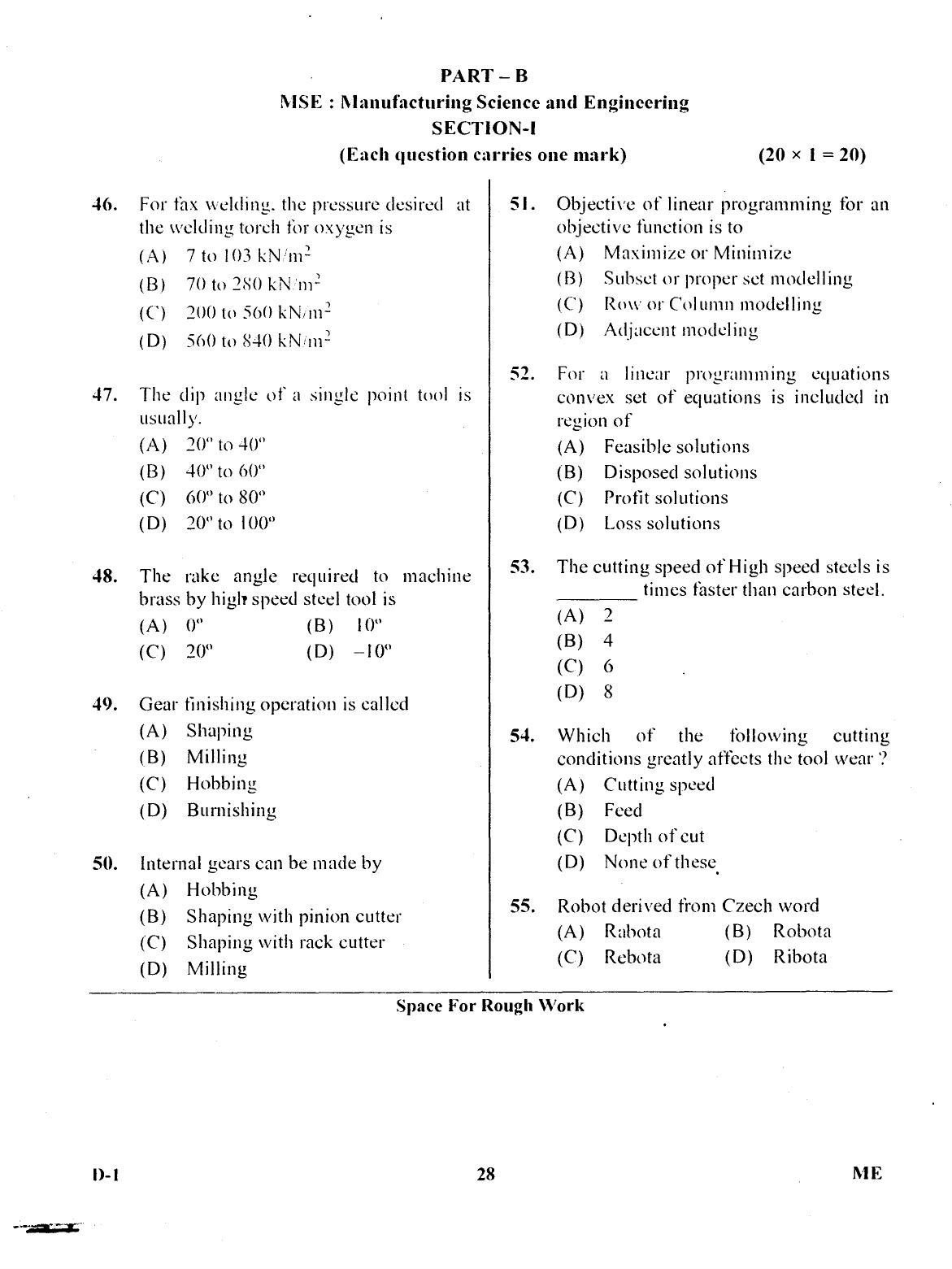 Karnataka PGCET 2017 Mechanical Sciences Question Paper - Page 28