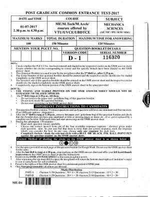 Karnataka PGCET 2017 Mechanical Sciences Question Paper