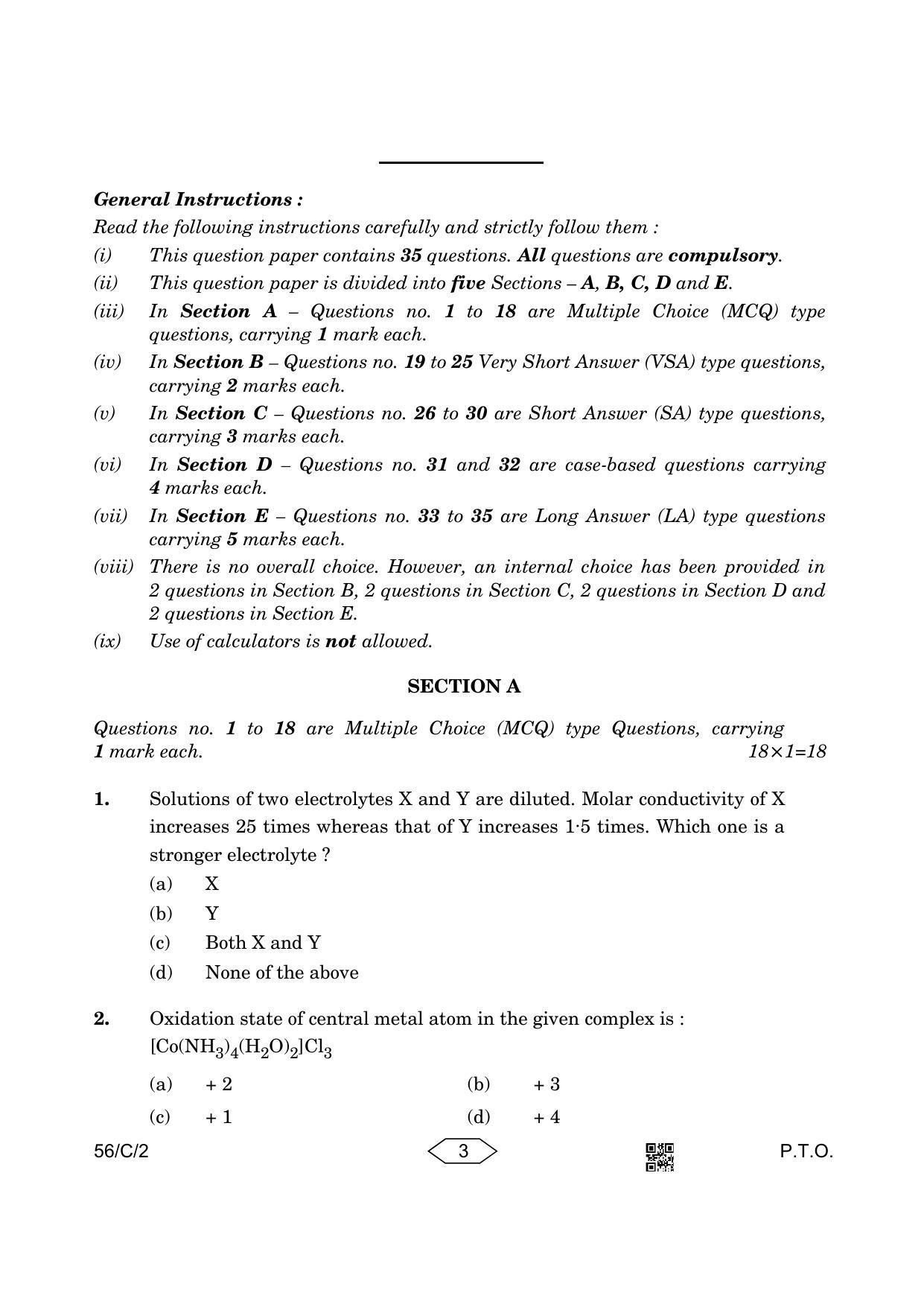 CBSE Class 12 56-2 Chemistry 2023 (Compartment) Question Paper - Page 3