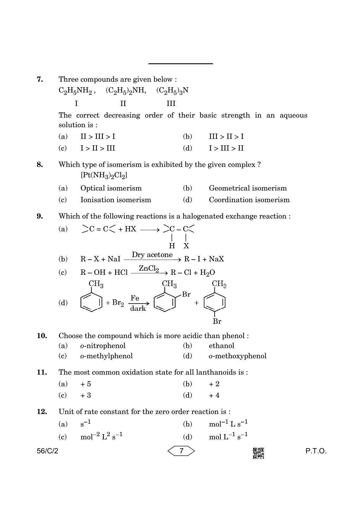 CBSE Class 12 56-2 Chemistry 2023 (Compartment) Question Paper - Page 7