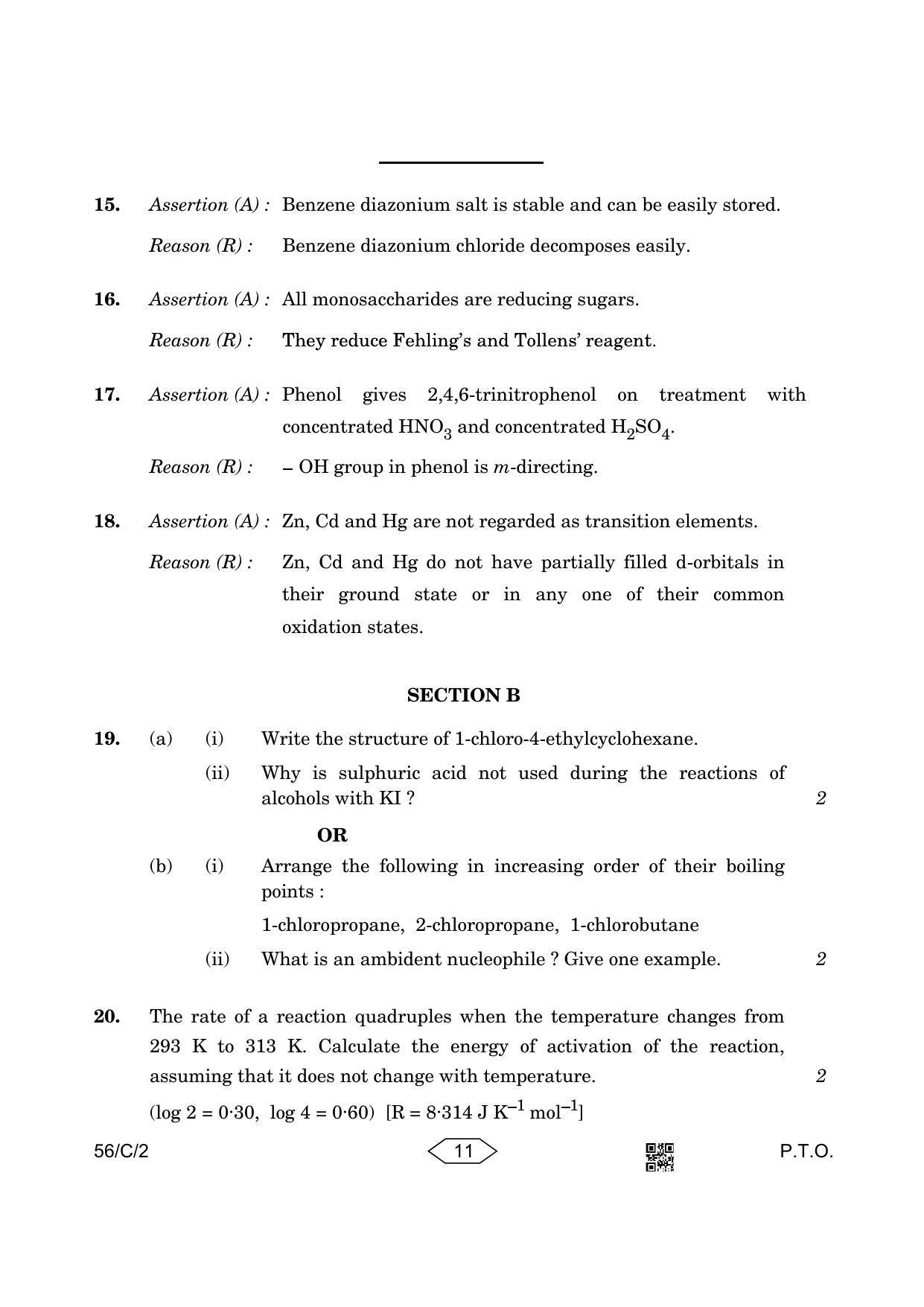 CBSE Class 12 56-2 Chemistry 2023 (Compartment) Question Paper - Page 11