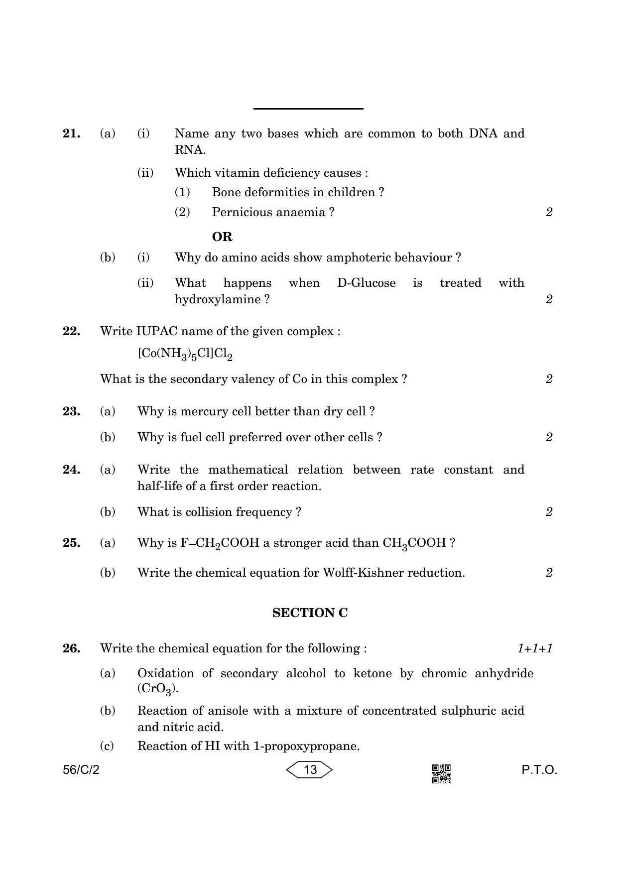 CBSE Class 12 56-2 Chemistry 2023 (Compartment) Question Paper - Page 13