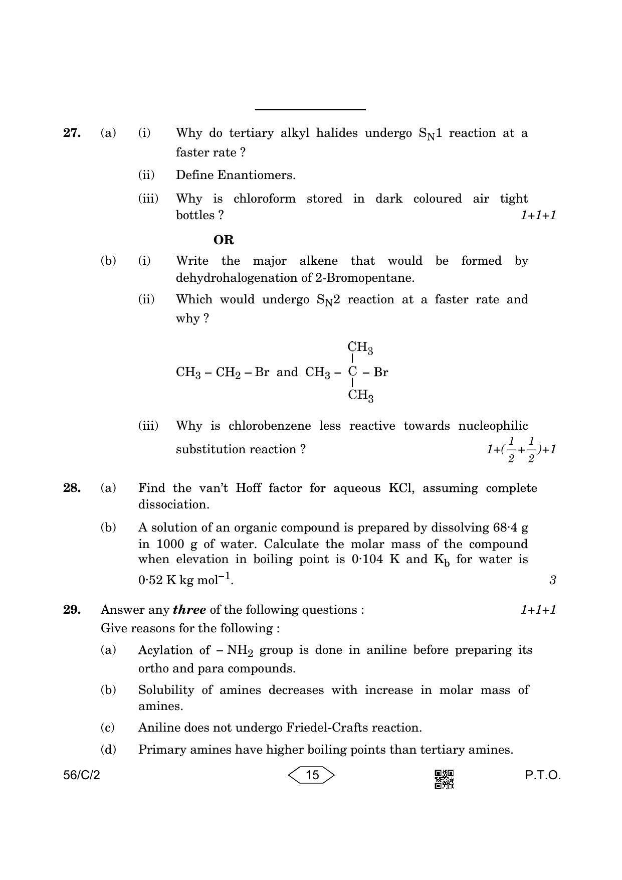 CBSE Class 12 56-2 Chemistry 2023 (Compartment) Question Paper - Page 15