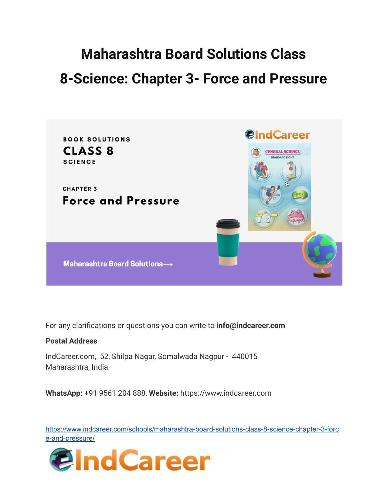 Maharashtra Board Solutions Class 8-Science: Chapter 3- Force and Pressure - Page 1