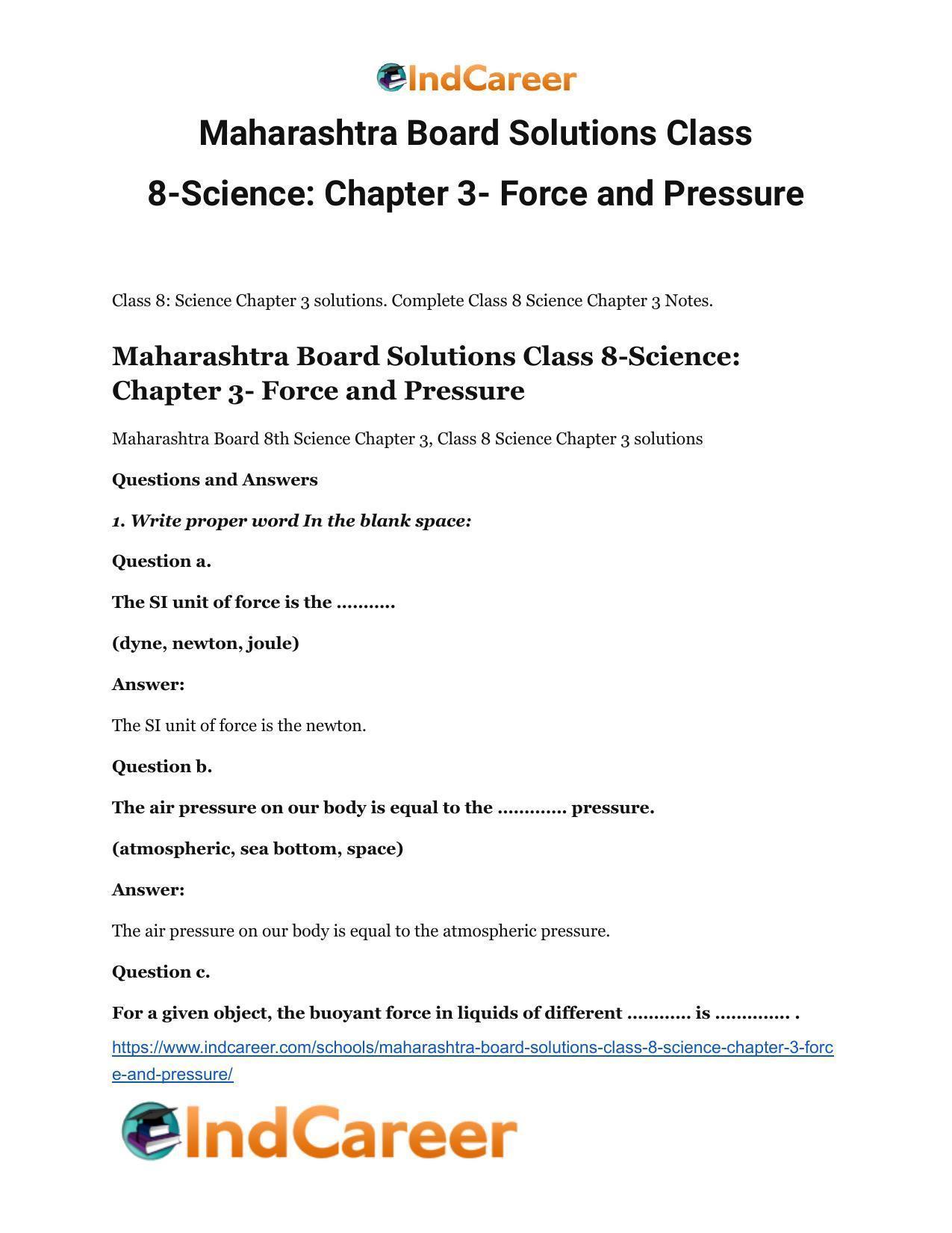 Maharashtra Board Solutions Class 8-Science: Chapter 3- Force and Pressure - Page 2
