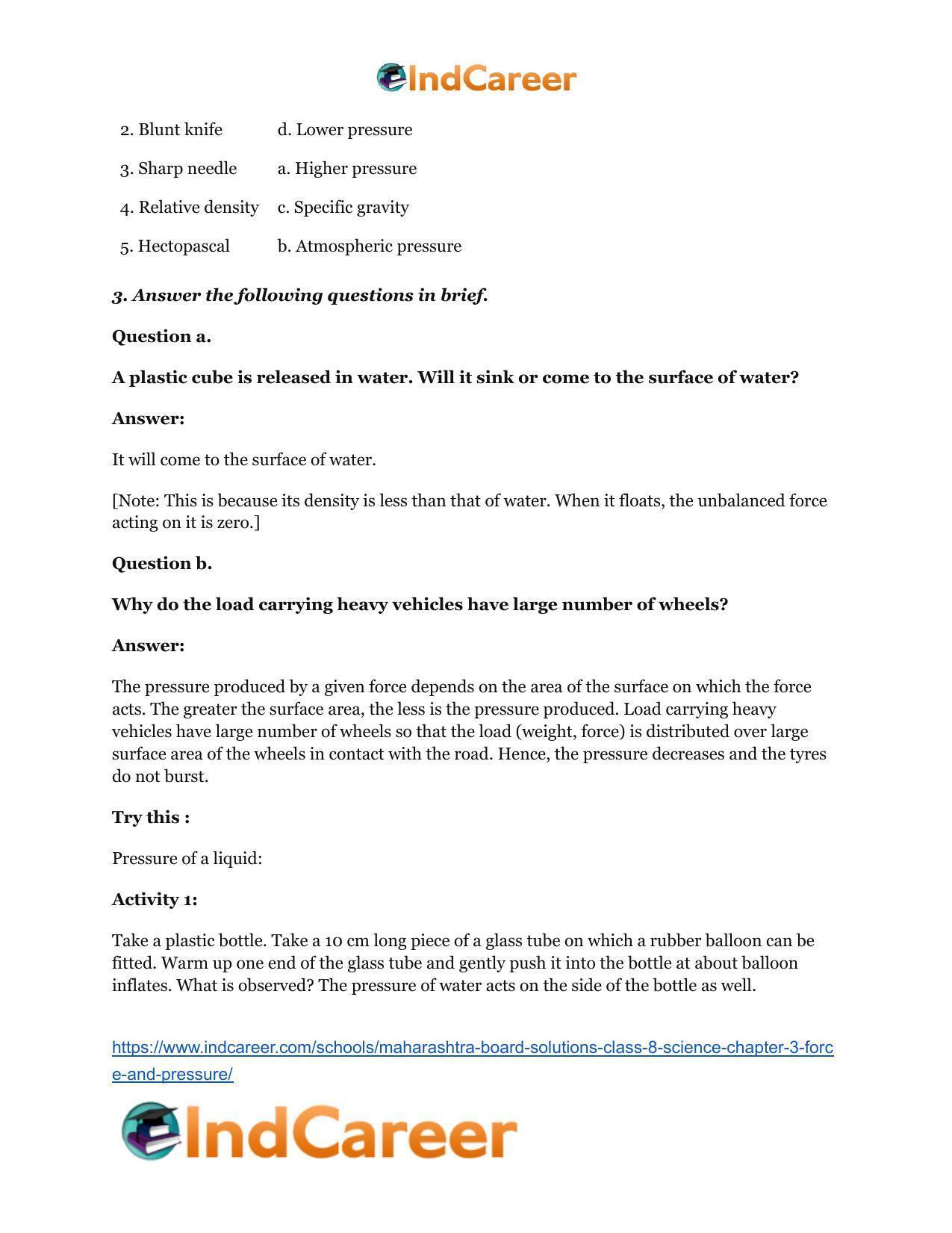 Maharashtra Board Solutions Class 8-Science: Chapter 3- Force and Pressure - Page 4