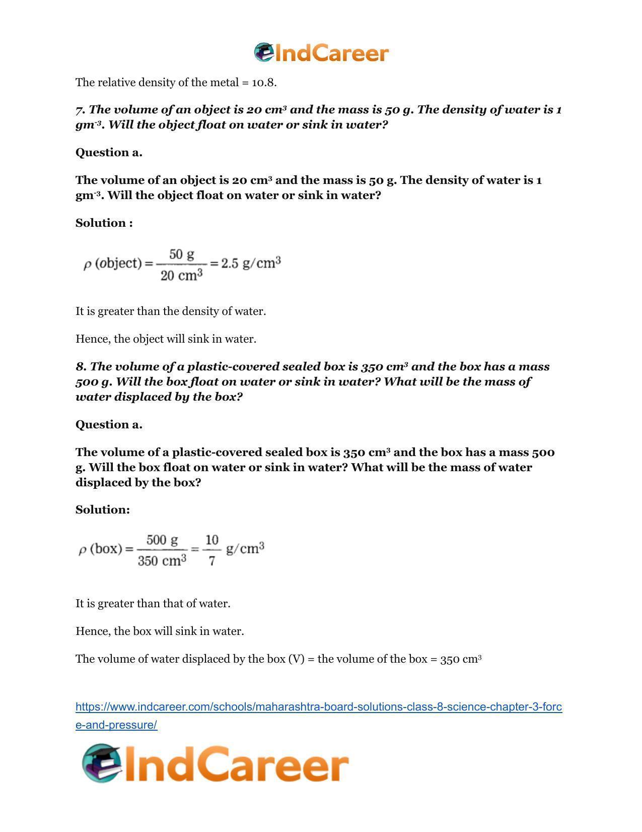 Maharashtra Board Solutions Class 8-Science: Chapter 3- Force and Pressure - Page 10