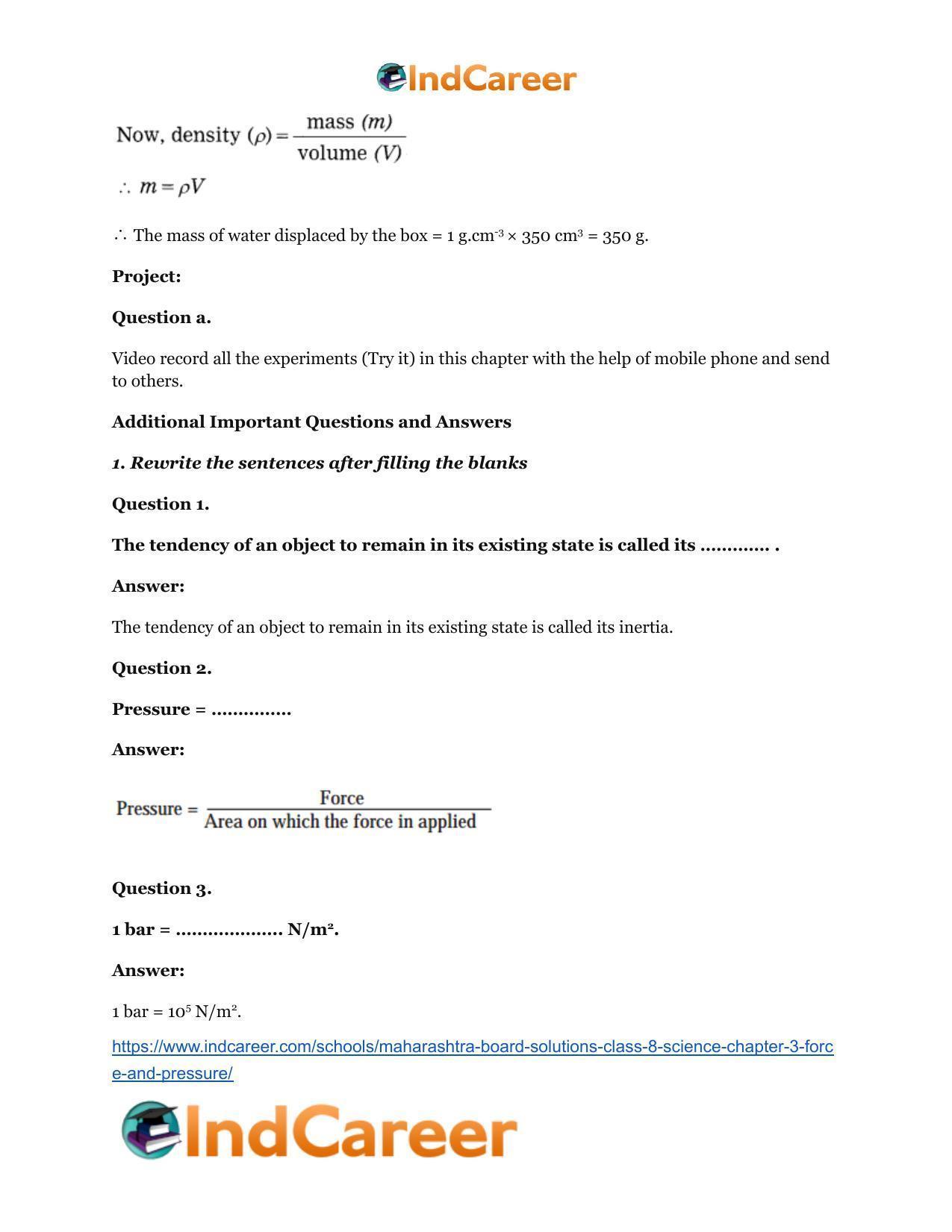 Maharashtra Board Solutions Class 8-Science: Chapter 3- Force and Pressure - Page 11