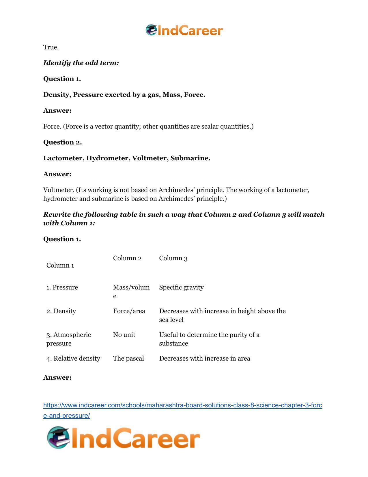 Maharashtra Board Solutions Class 8-Science: Chapter 3- Force and Pressure - Page 15