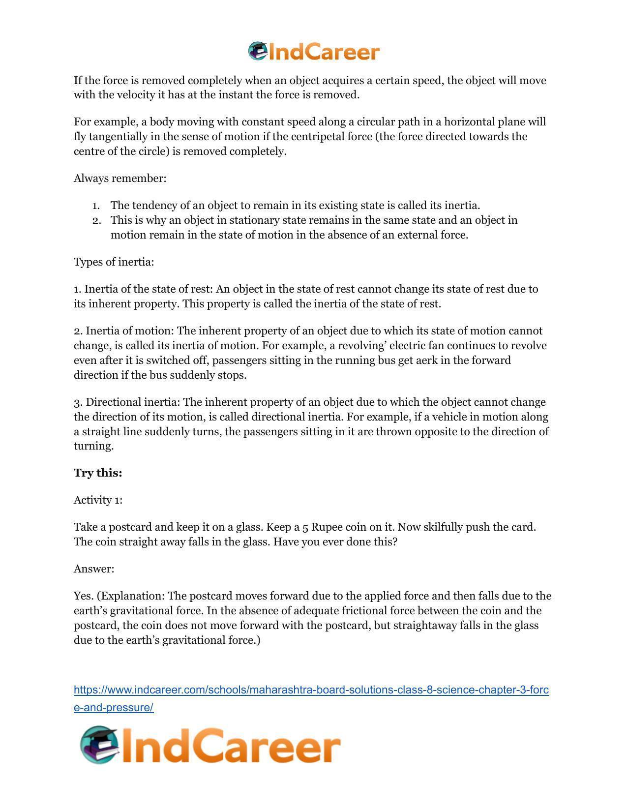 Maharashtra Board Solutions Class 8-Science: Chapter 3- Force and Pressure - Page 25