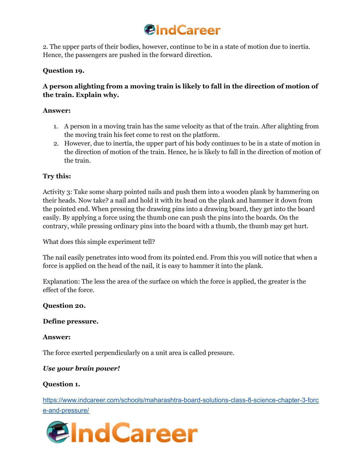 Maharashtra Board Solutions Class 8-Science: Chapter 3- Force and Pressure - Page 29