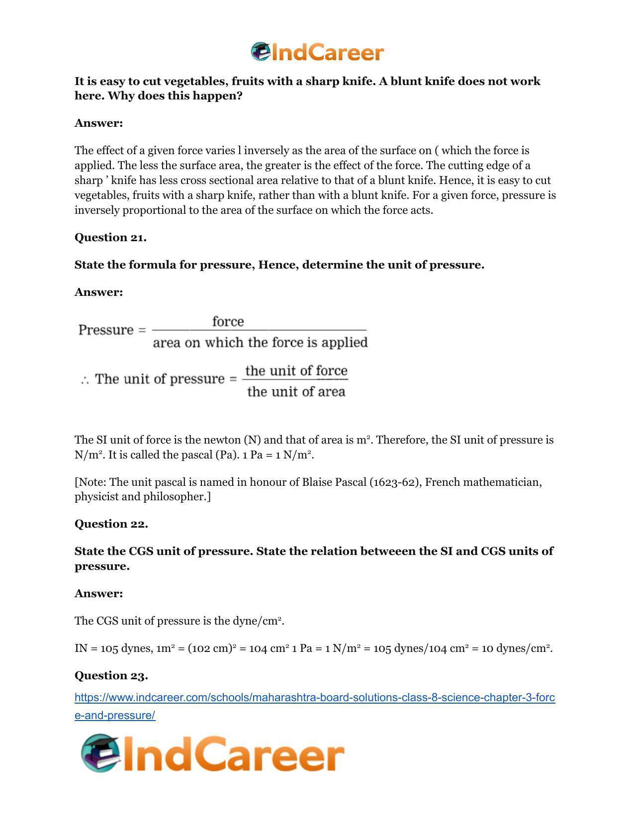 Maharashtra Board Solutions Class 8-Science: Chapter 3- Force and Pressure - Page 30
