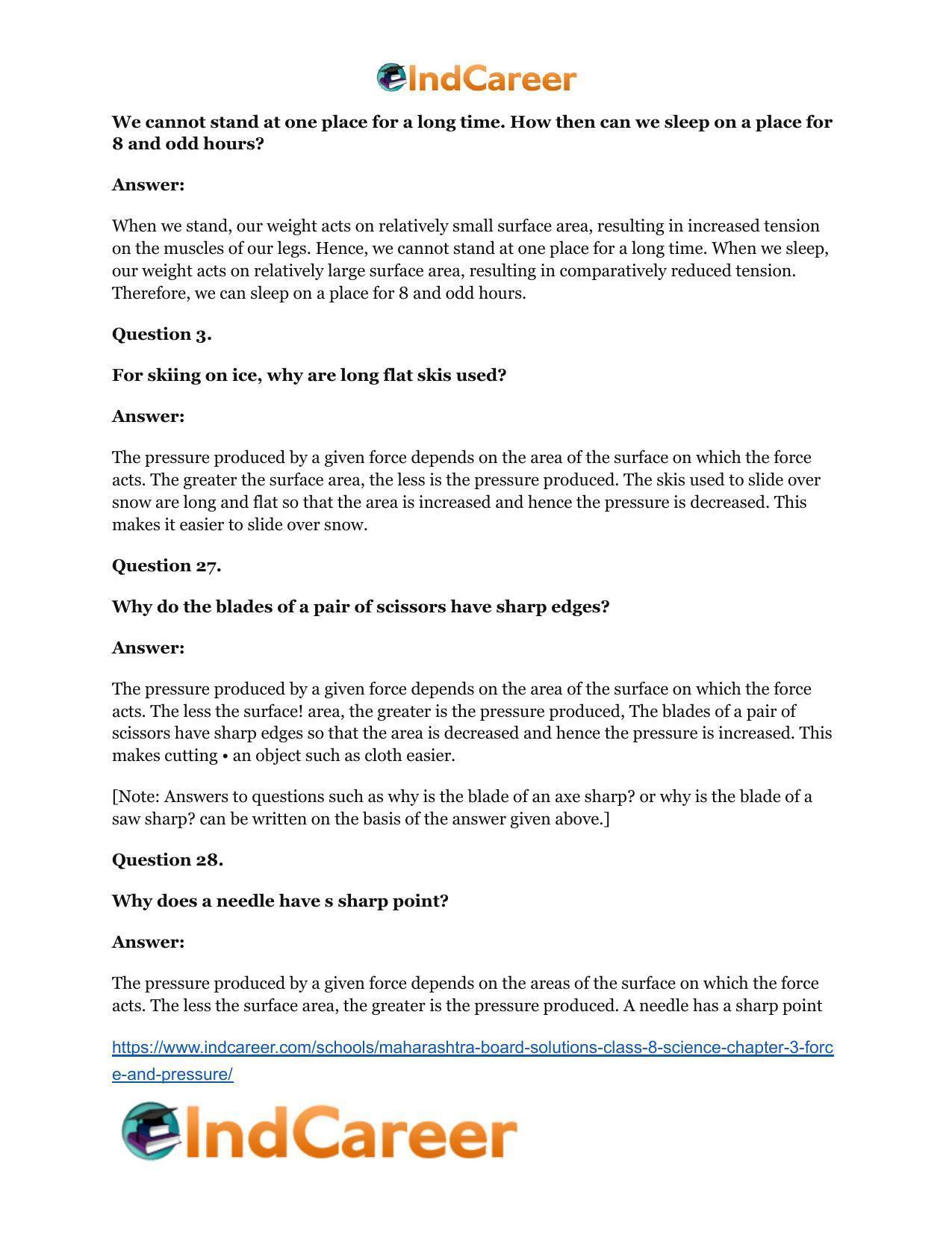Maharashtra Board Solutions Class 8-Science: Chapter 3- Force and Pressure - Page 34
