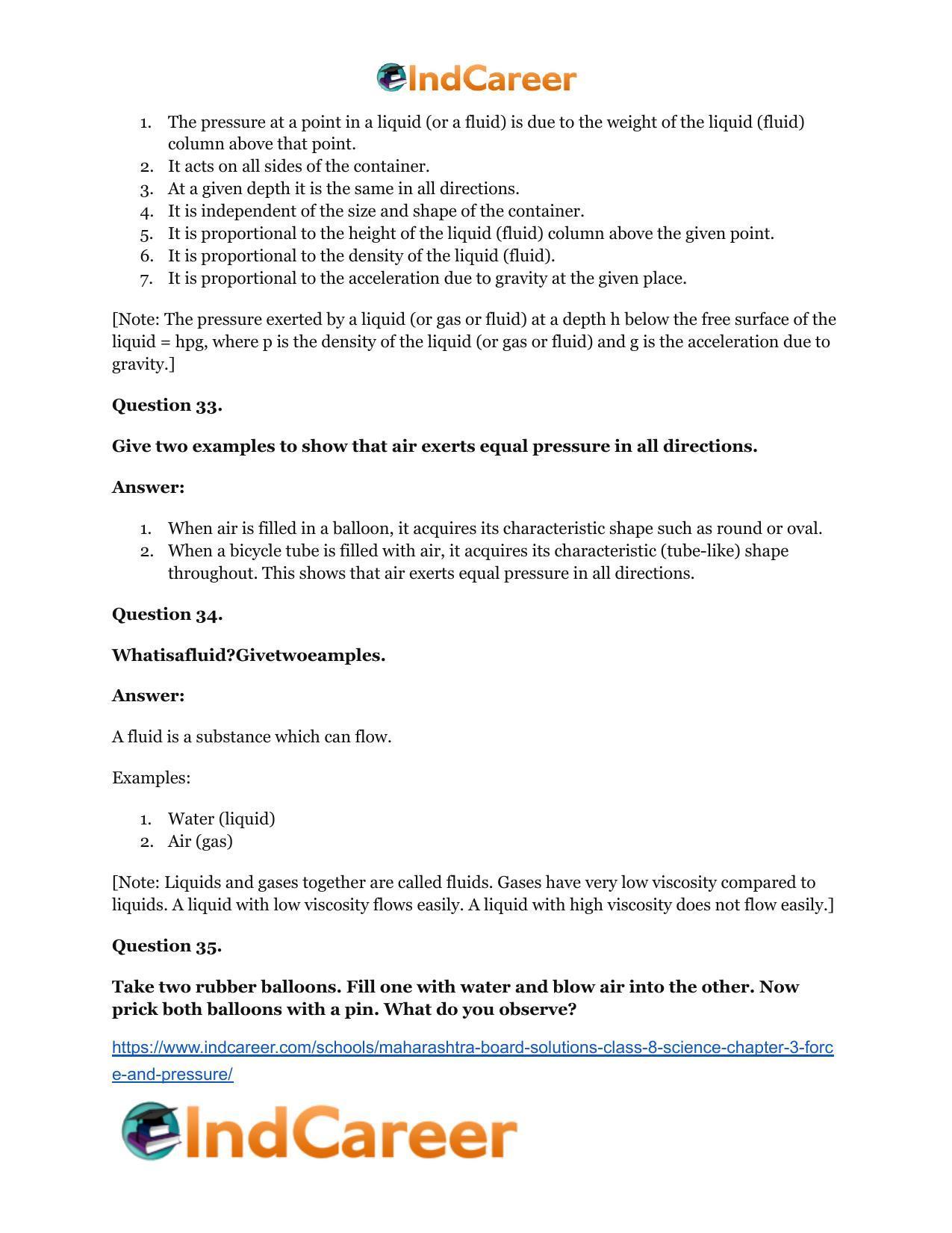 Maharashtra Board Solutions Class 8-Science: Chapter 3- Force and Pressure - Page 36