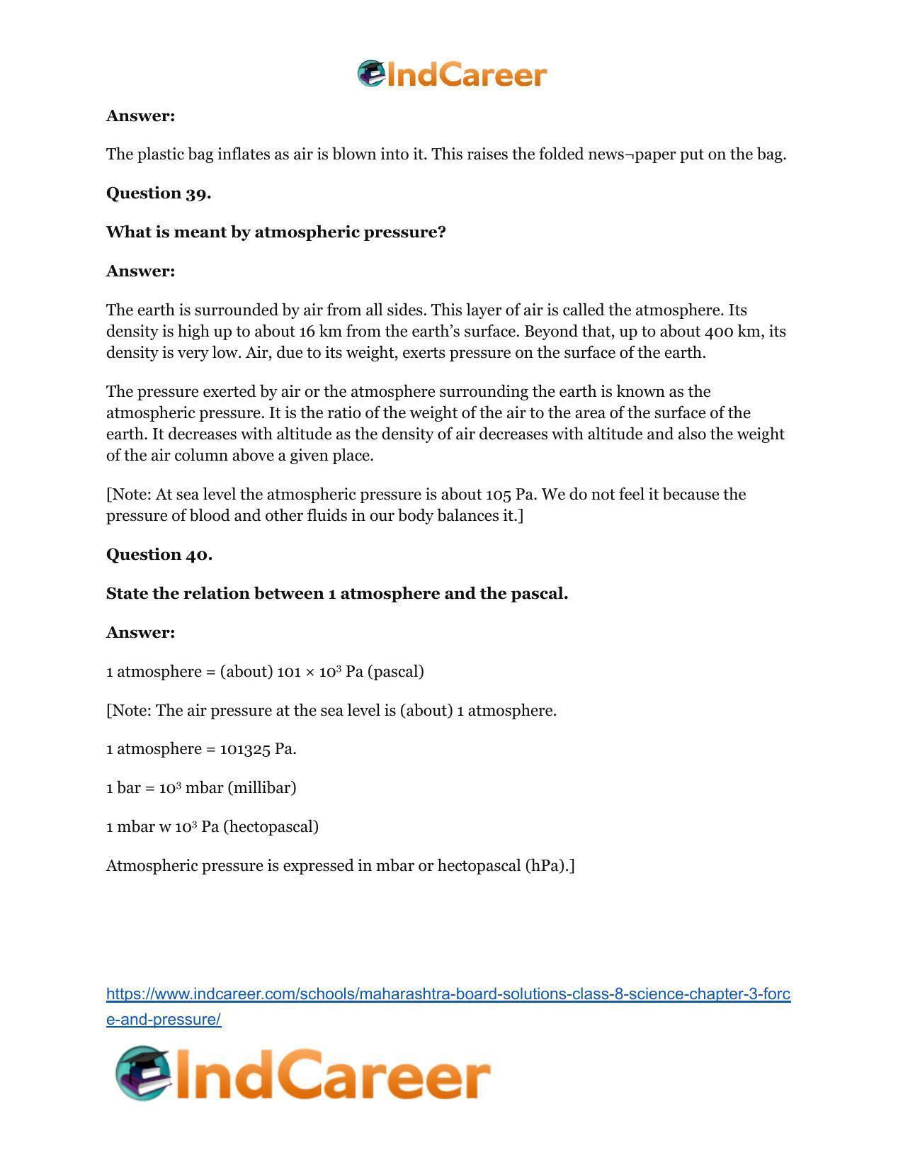 Maharashtra Board Solutions Class 8-Science: Chapter 3- Force and Pressure - Page 38